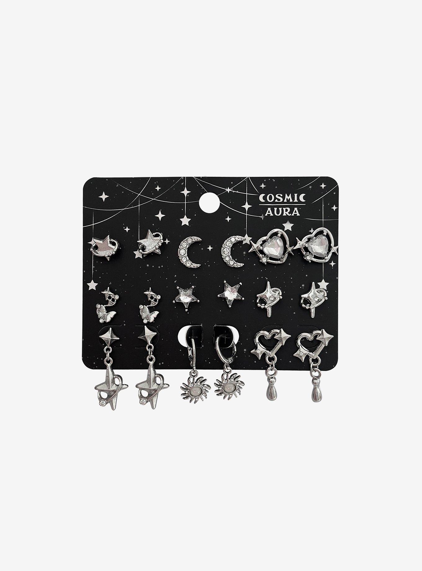 Cosmic Aura Silver Celestial Bling Earring Set, , hi-res