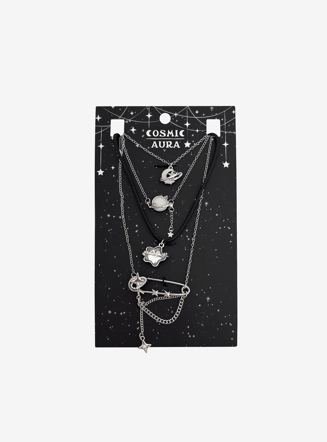 Cosmic Aura Star Orbit Safety Pin Necklace Set, , hi-res