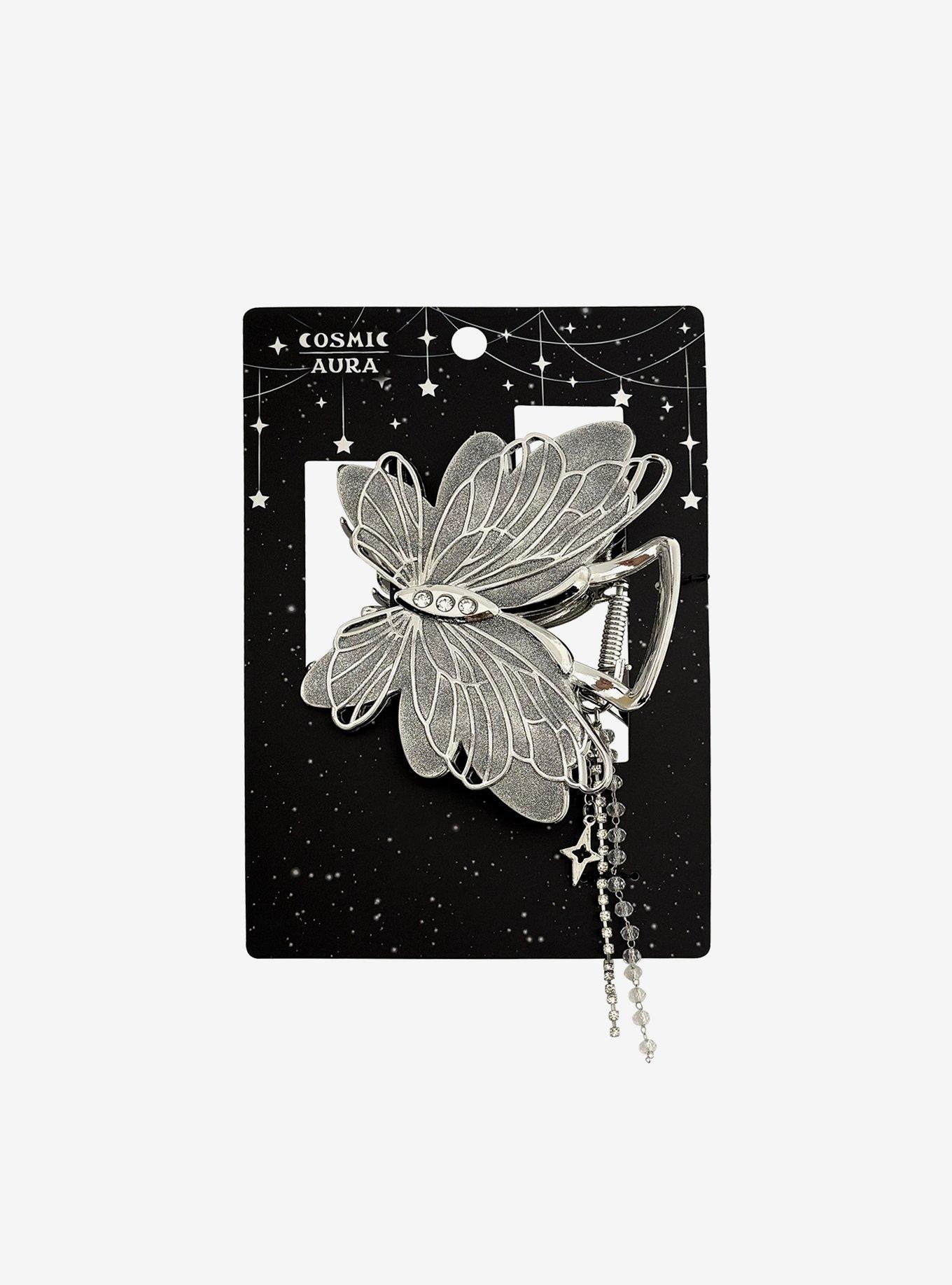 Cosmic Aura Silver Butterfly Claw Hair Clip, , hi-res
