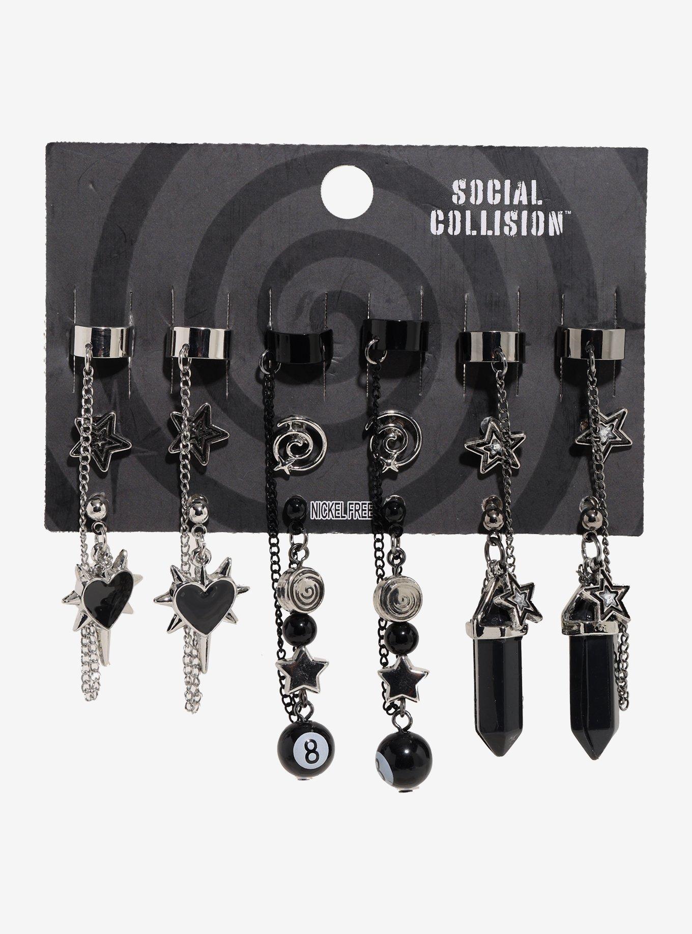Social Collision Swirl Star Crystal Earring Set, , hi-res
