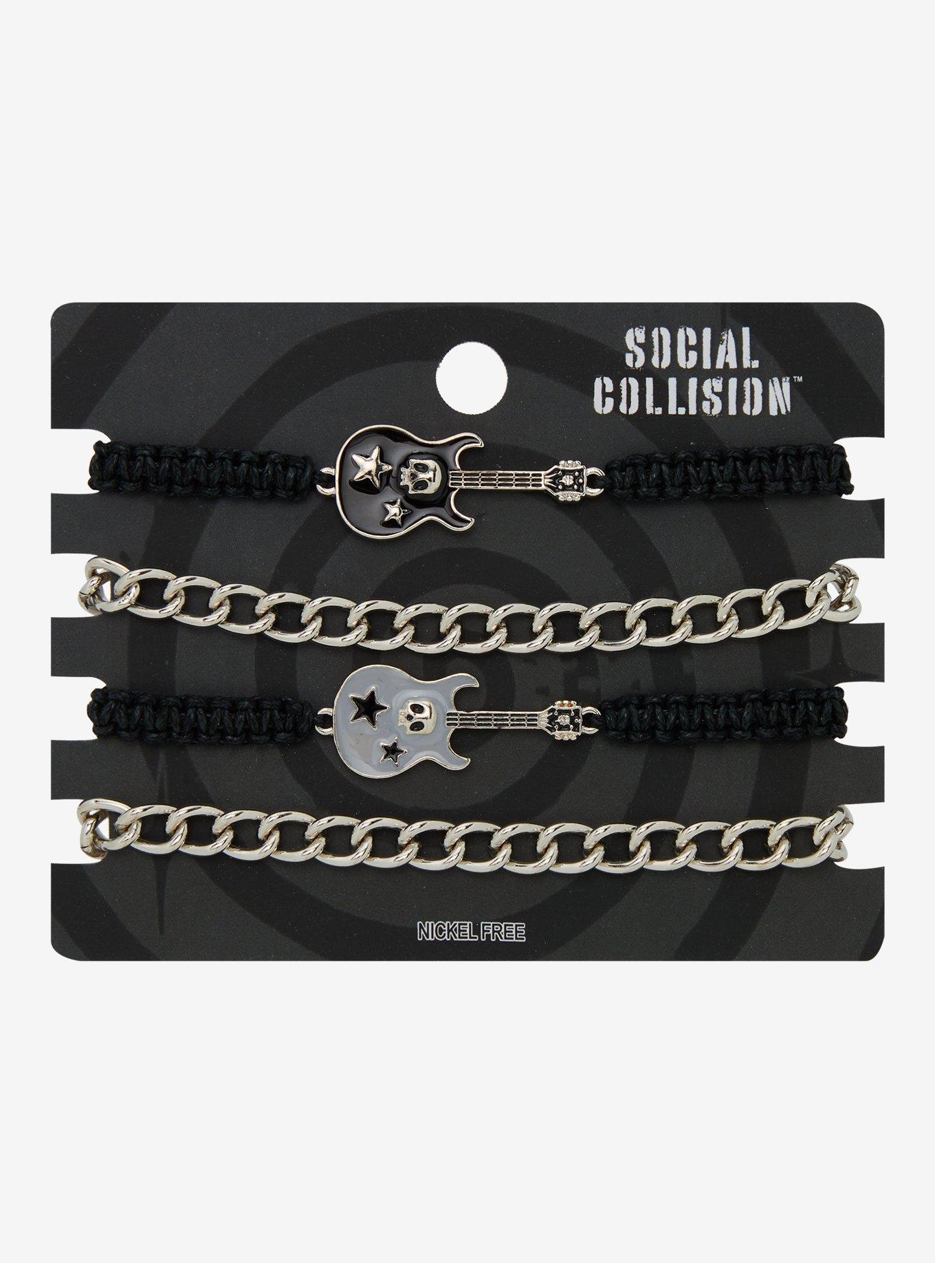 Social Collision Skull Guitar & Chain Best Friend Bracelet Set, , hi-res