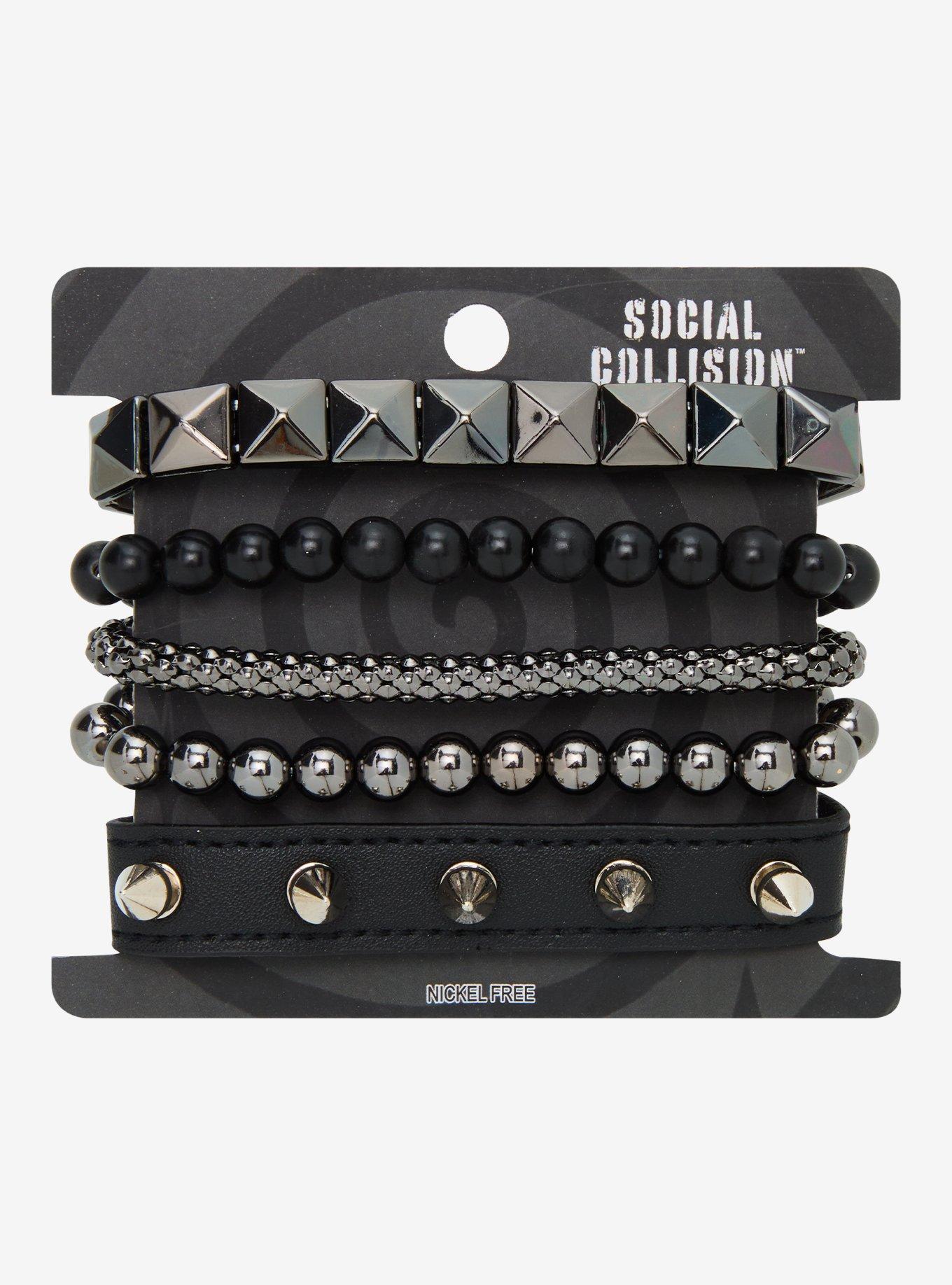 Social Collision Black Gunmetal Stud Bracelet Set | Hot Topic