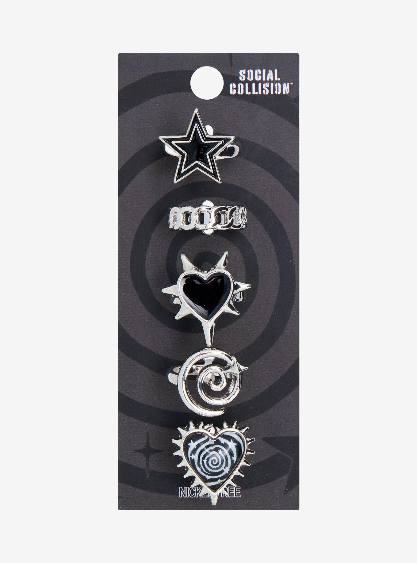 Social Collision Spiky Heart Swirl Ring Set, , hi-res