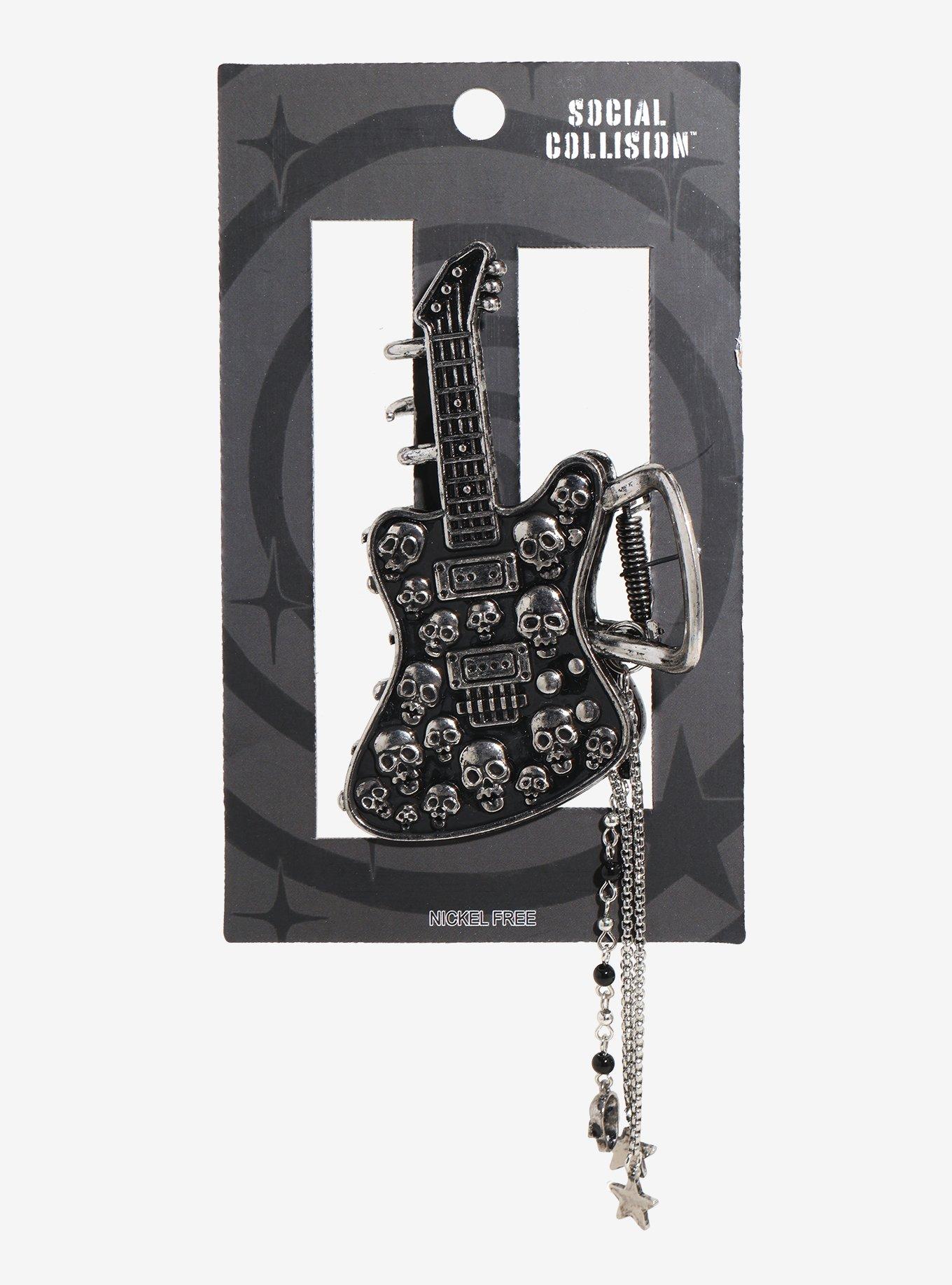 Social Collision Skull Guitar Charm Claw Hair Clip, , hi-res