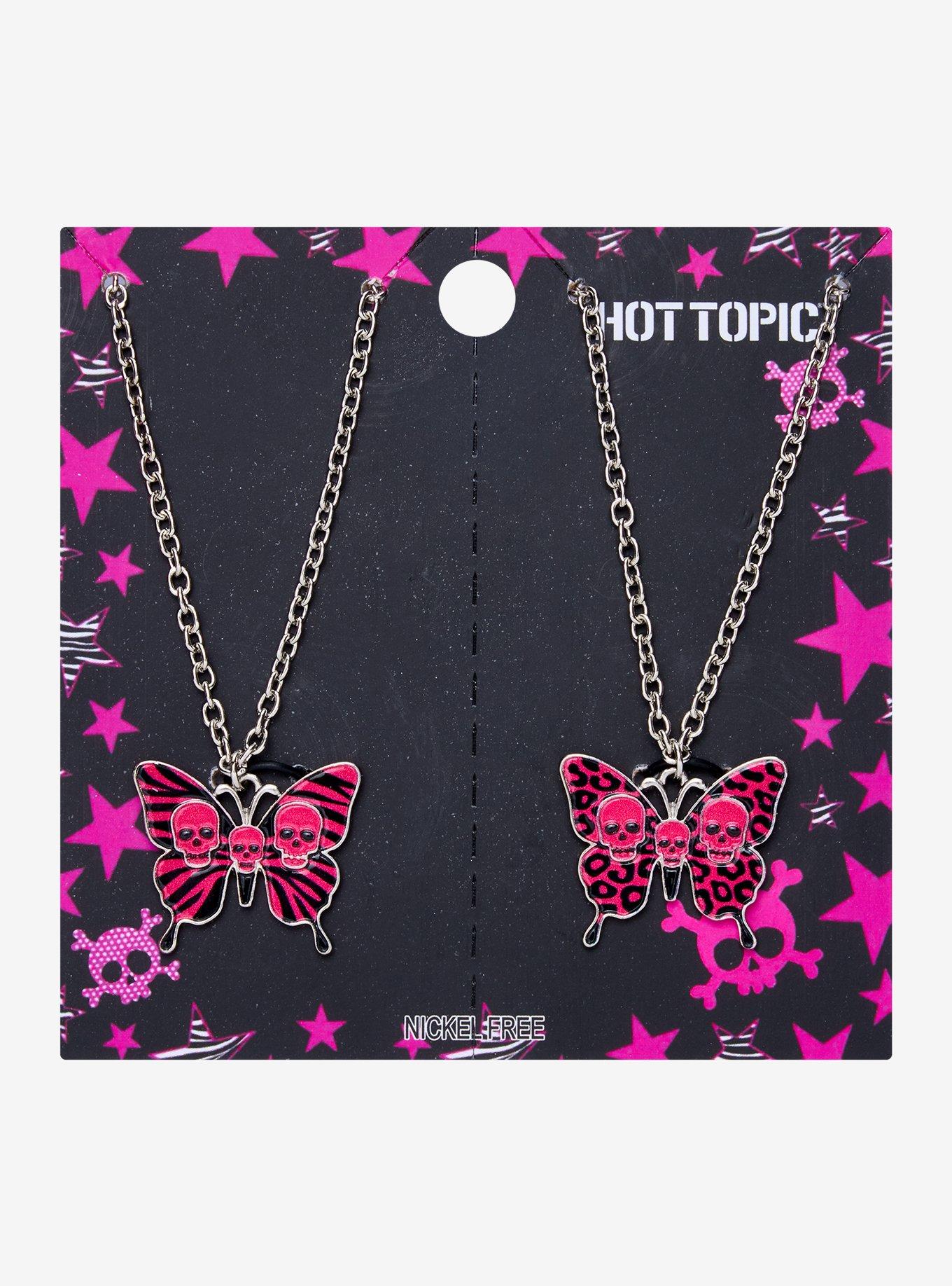 Animal Print Skull Butterfly Best Friend Necklace Set, , hi-res