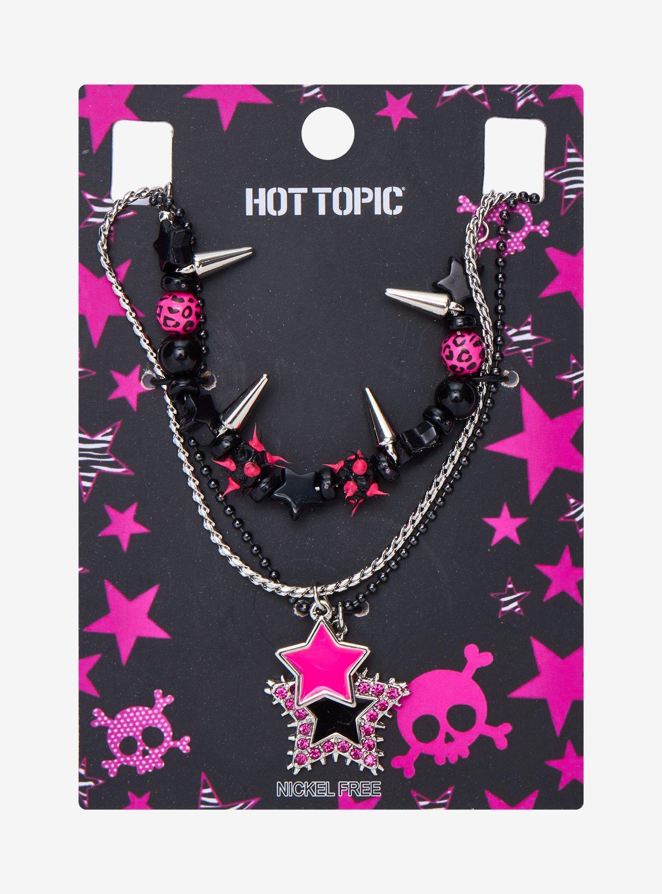 Pink Star Black Spike Necklace Set, , hi-res