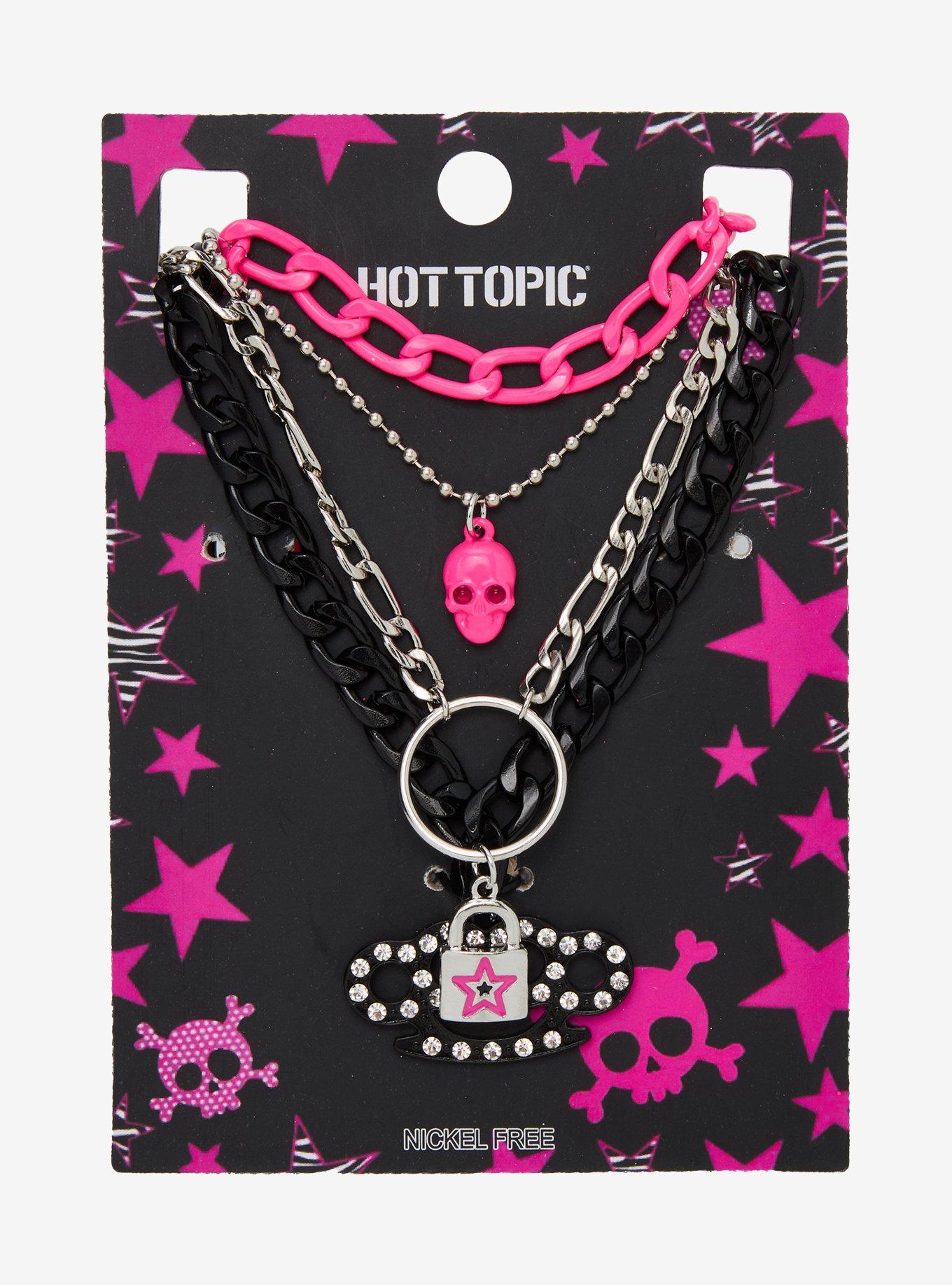 Hot Pink Brass Knuckle Necklace Set, , hi-res