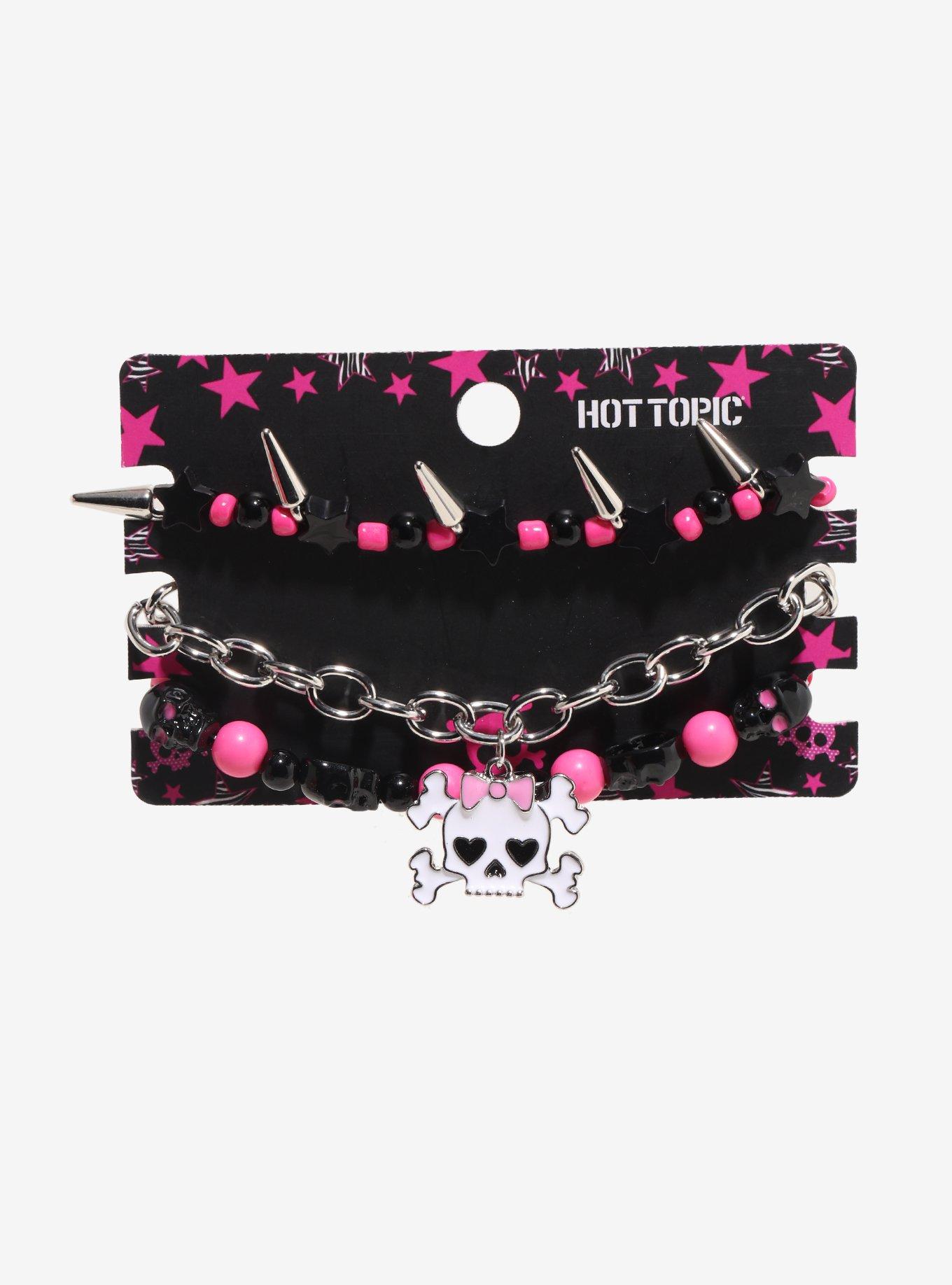 Skull & Crossbones Pink & Black Bracelet Set, , hi-res