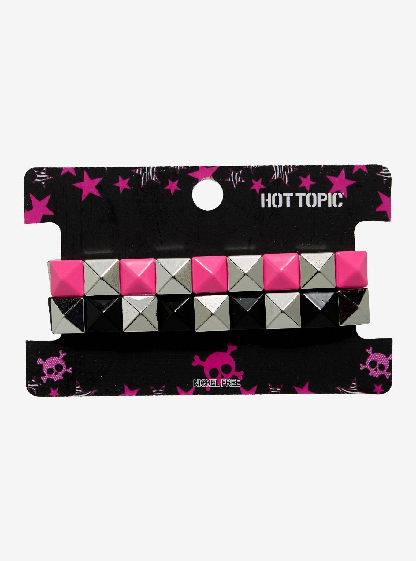 Pink Silver Black Pyramid Stud Bracelet Set, , hi-res