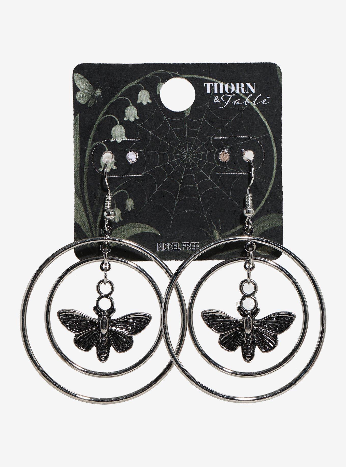 Thorn & Fable Moth Hoop Drop Earrings, , hi-res