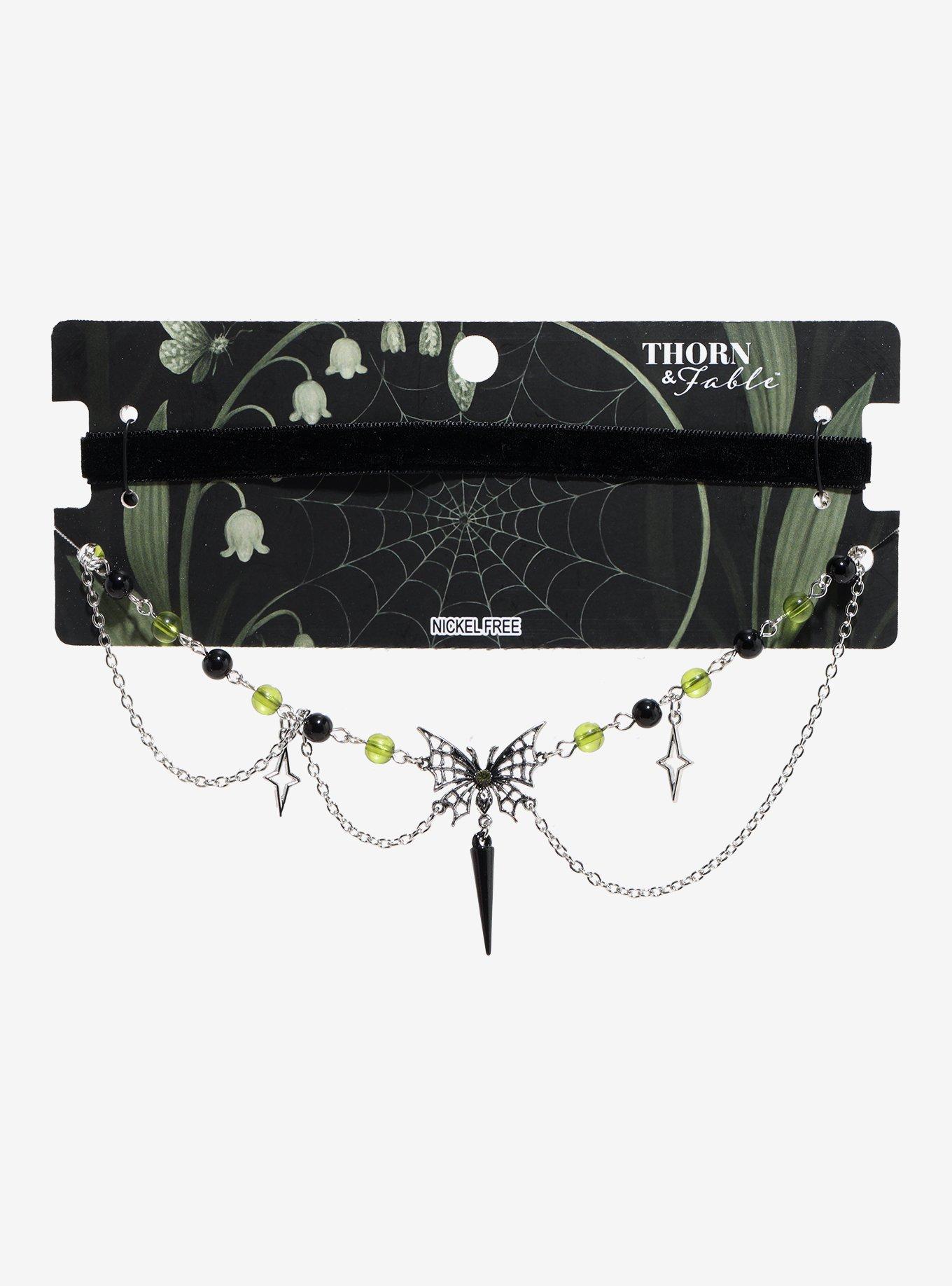 Thorn & Fable Spiderweb Butterfly Choker, , hi-res