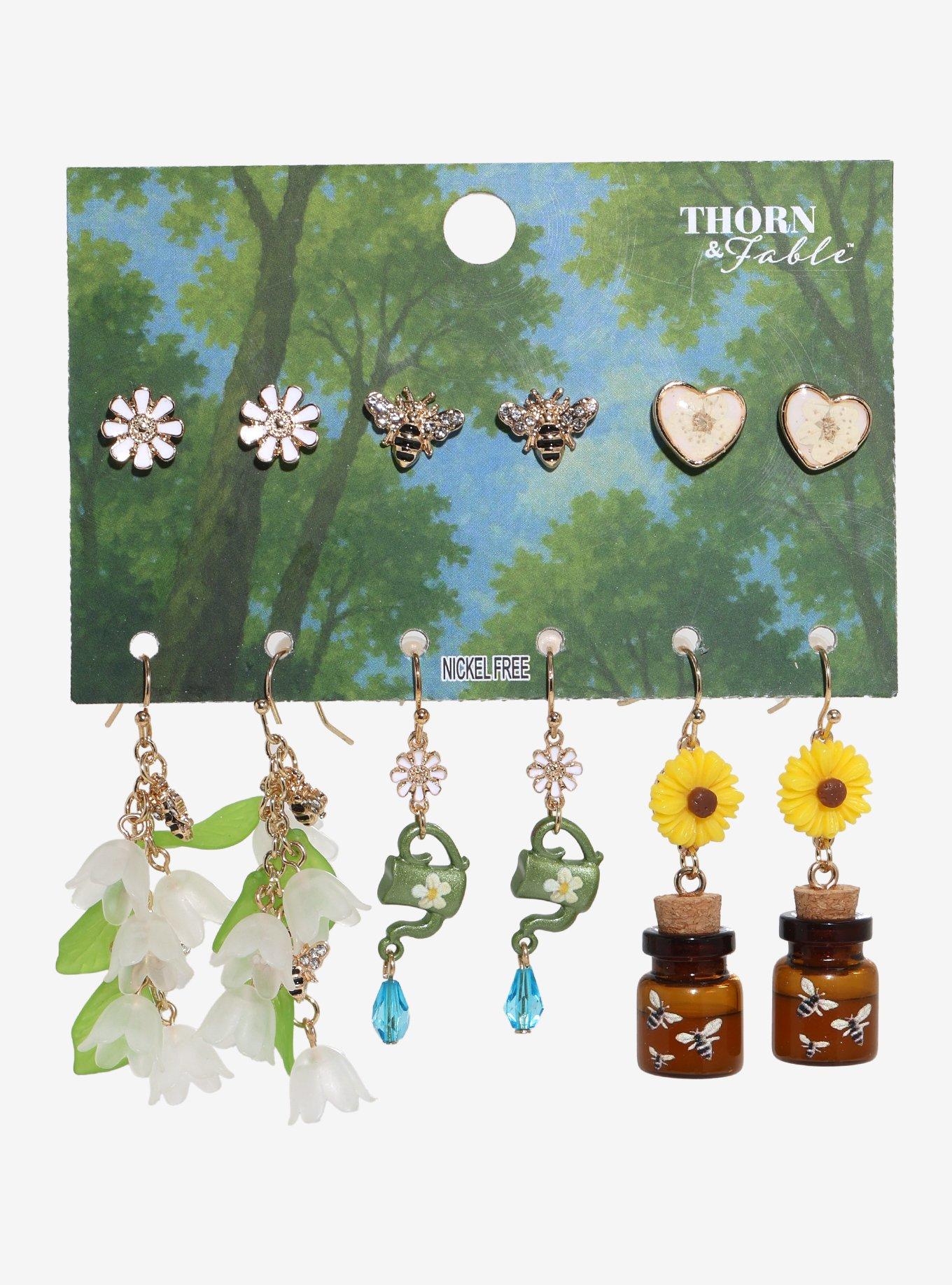 Thorn & Fable Floral Bee Earring Set, , hi-res