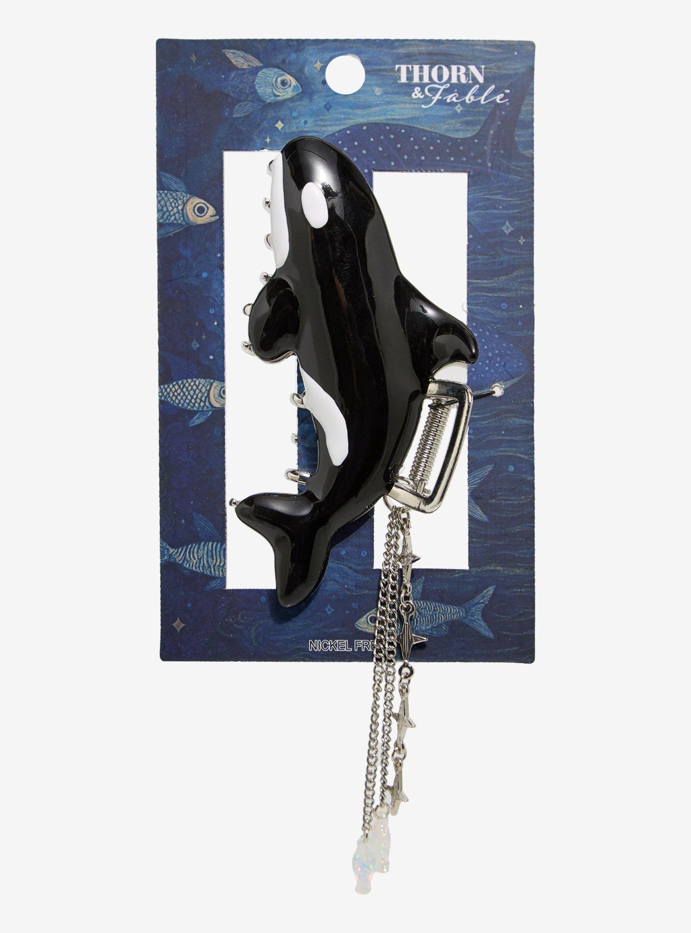 Thorn & Fable Orca Whale Charm Claw Hair Clip, , hi-res