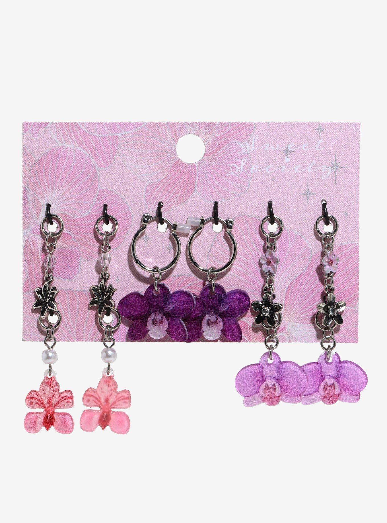 Sweet Society Orchid Interchangeable Charm Earring Set, , hi-res