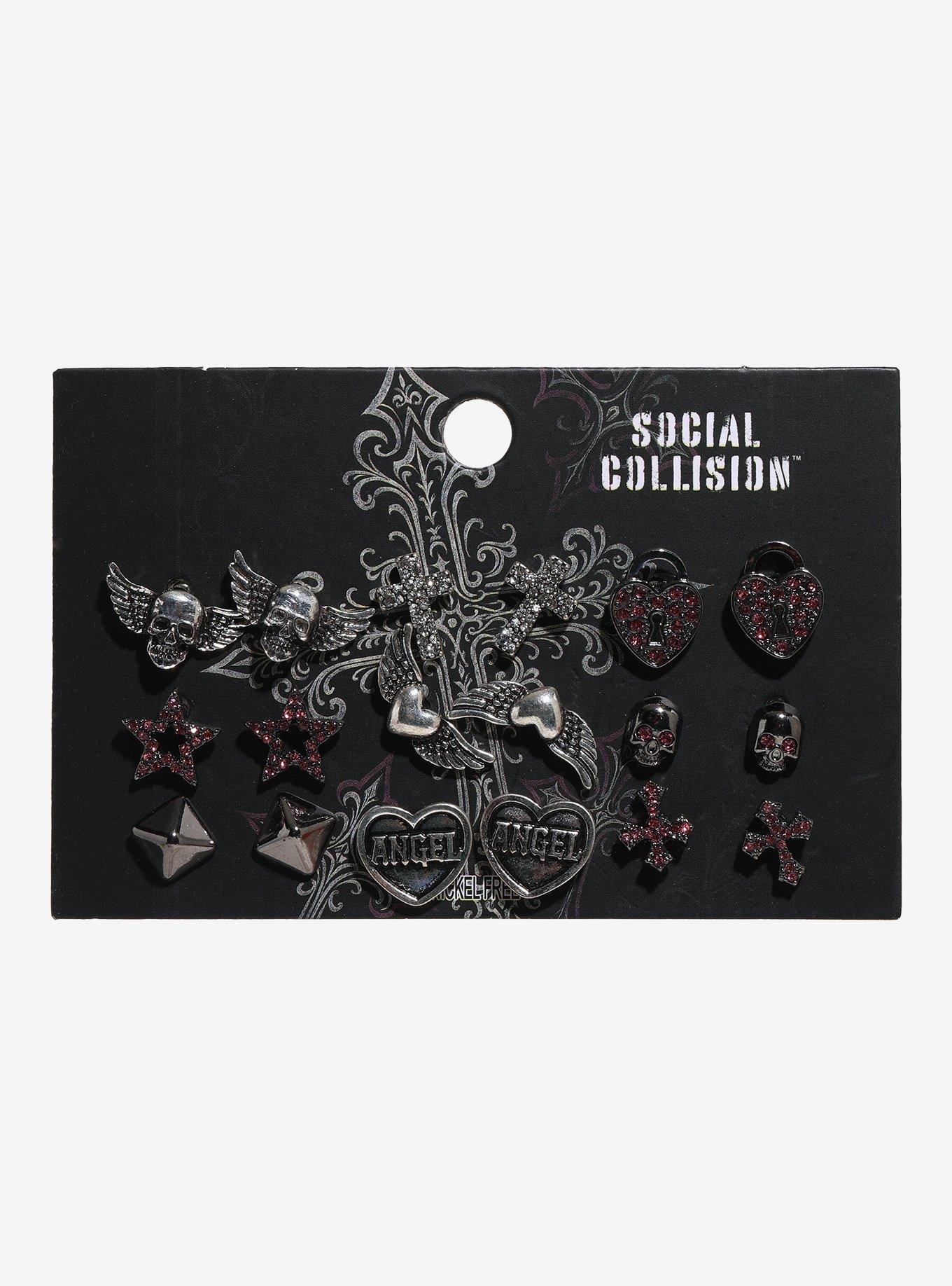 Social Collision Y2K Angel Cross Stud Earring Set, , hi-res