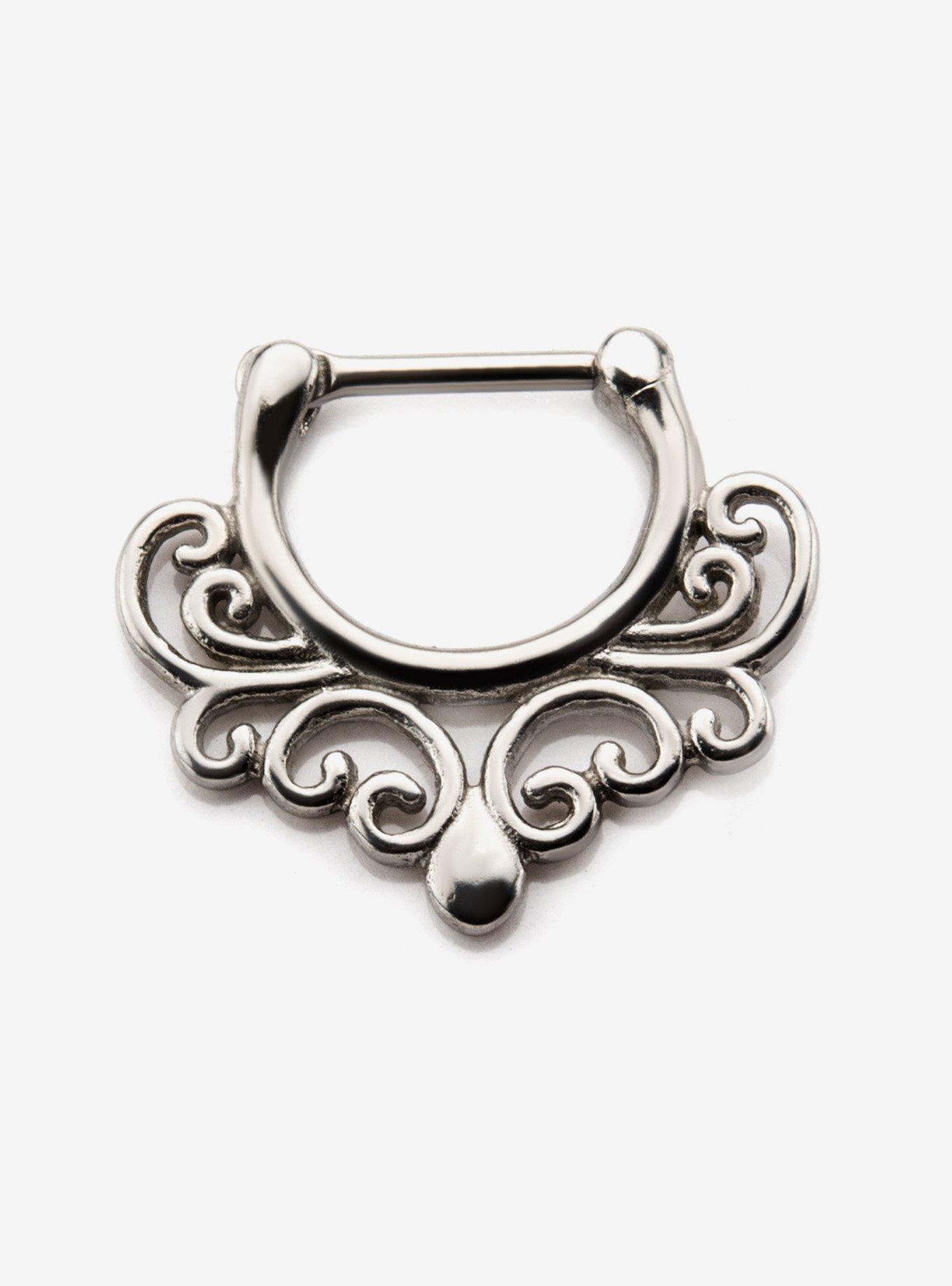 Steel Silver Filigree Hinged Clicker, , hi-res