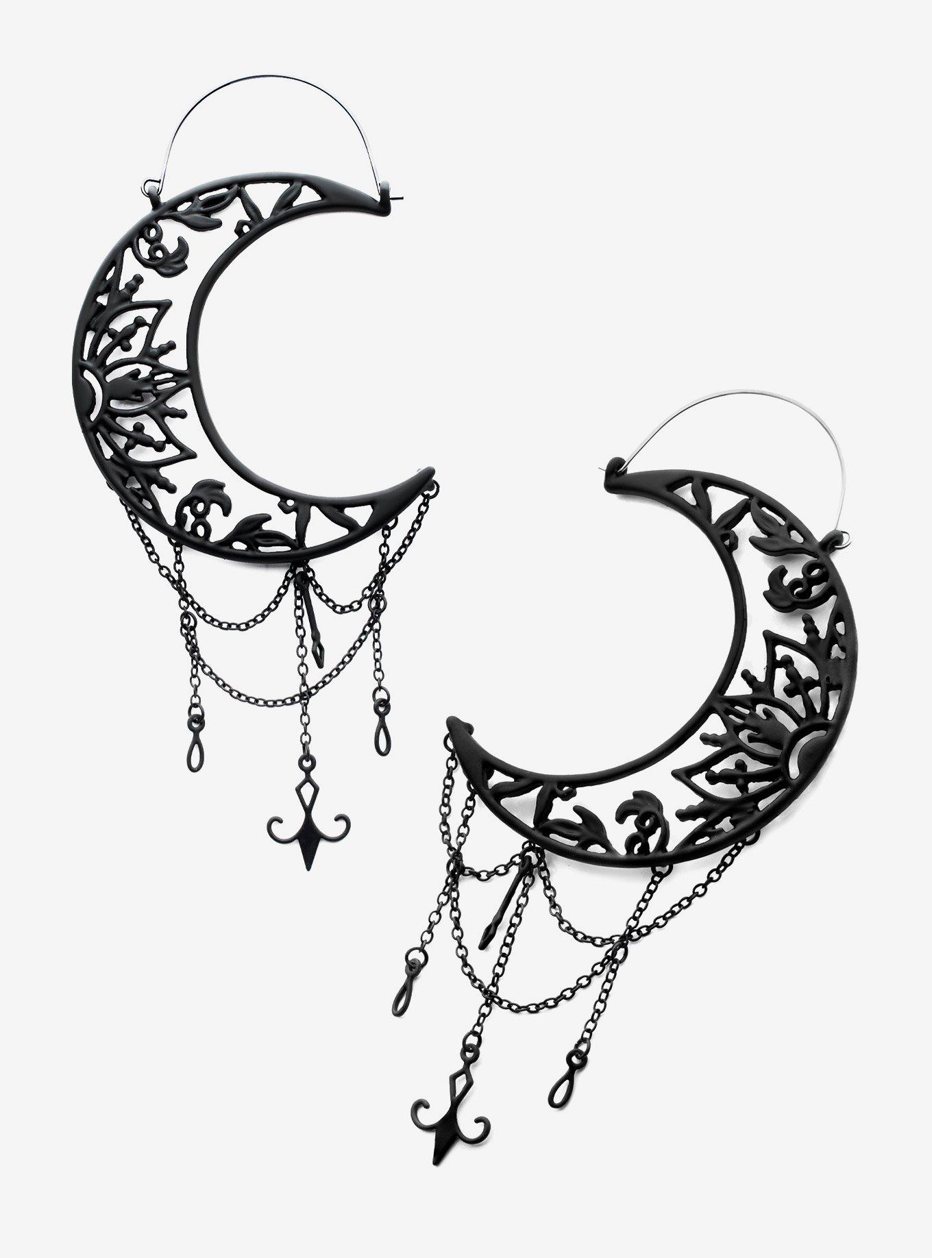 Steel Black Crescent Moon Plug Hoop 2 Pack, , hi-res