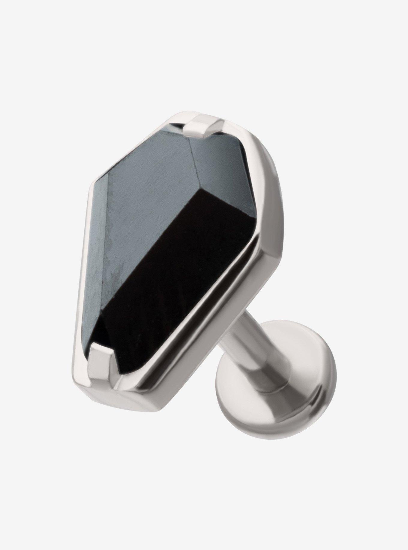 Steel Silver Jeweled Black Coffin Labret Stud, , hi-res