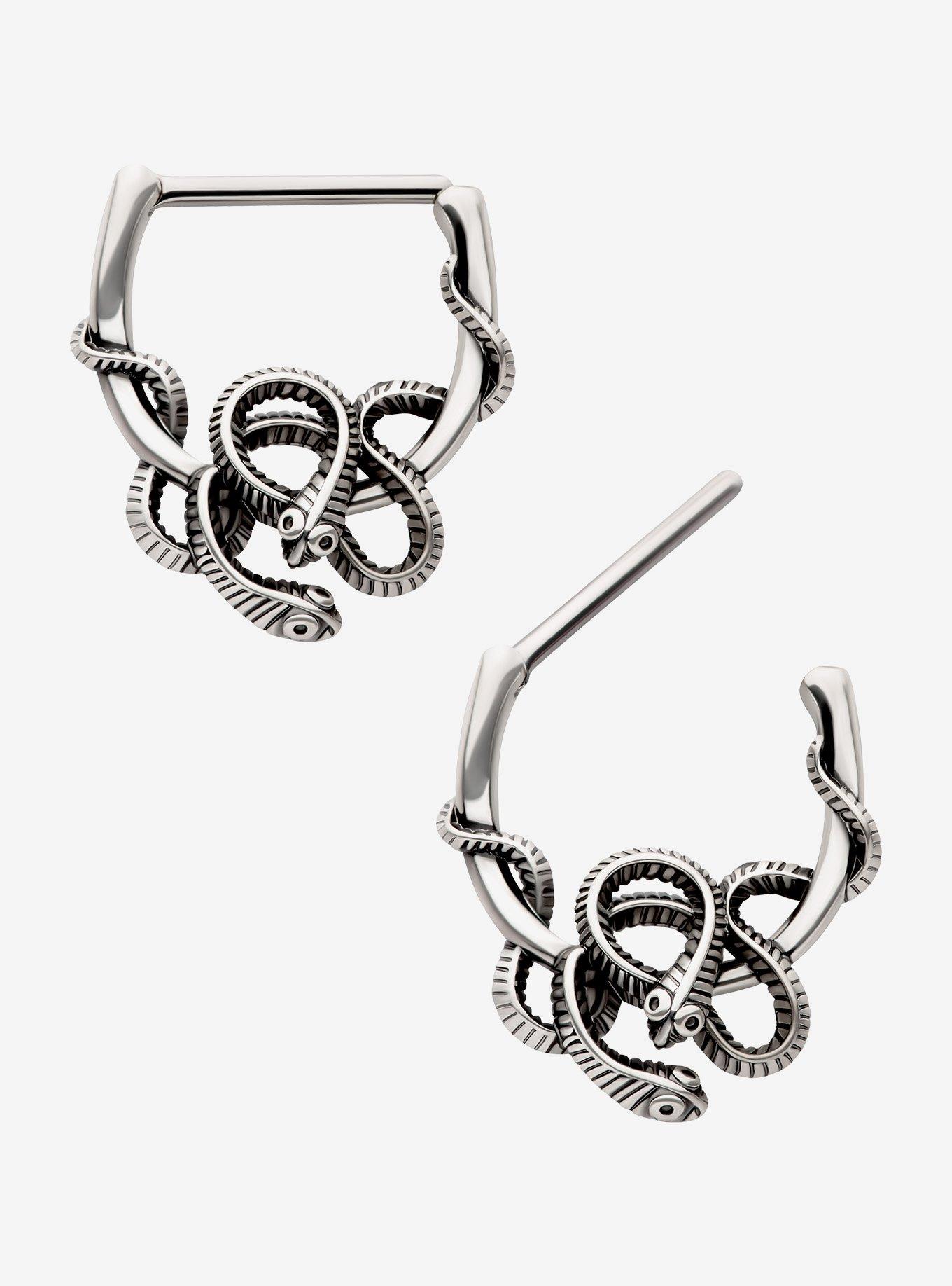Steel Silver Wrapped Snake Nipple Hoop 2 Pack, , hi-res