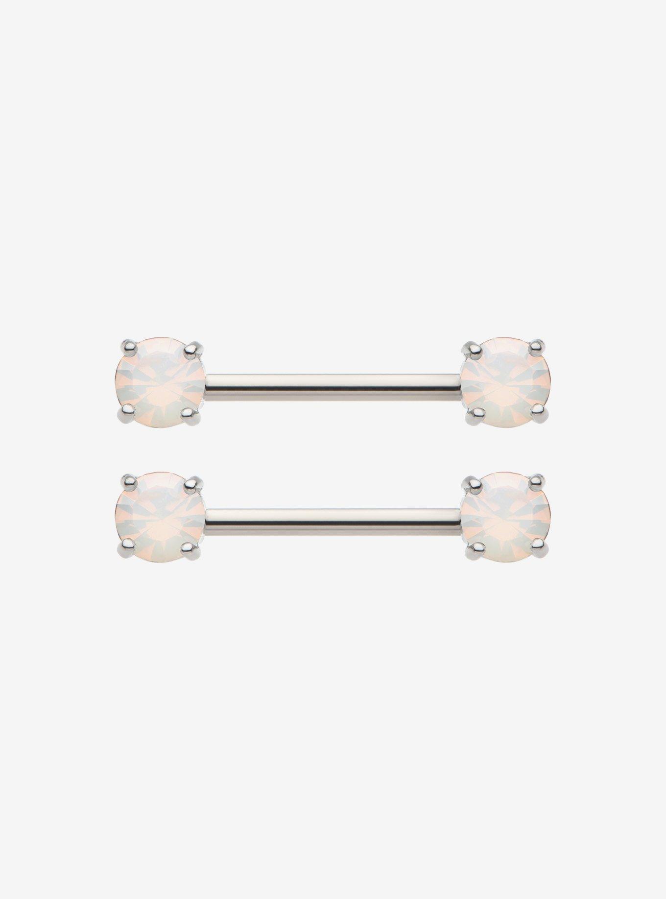 Steel Silver Opal Nipple Barbell 2 Pack, , hi-res