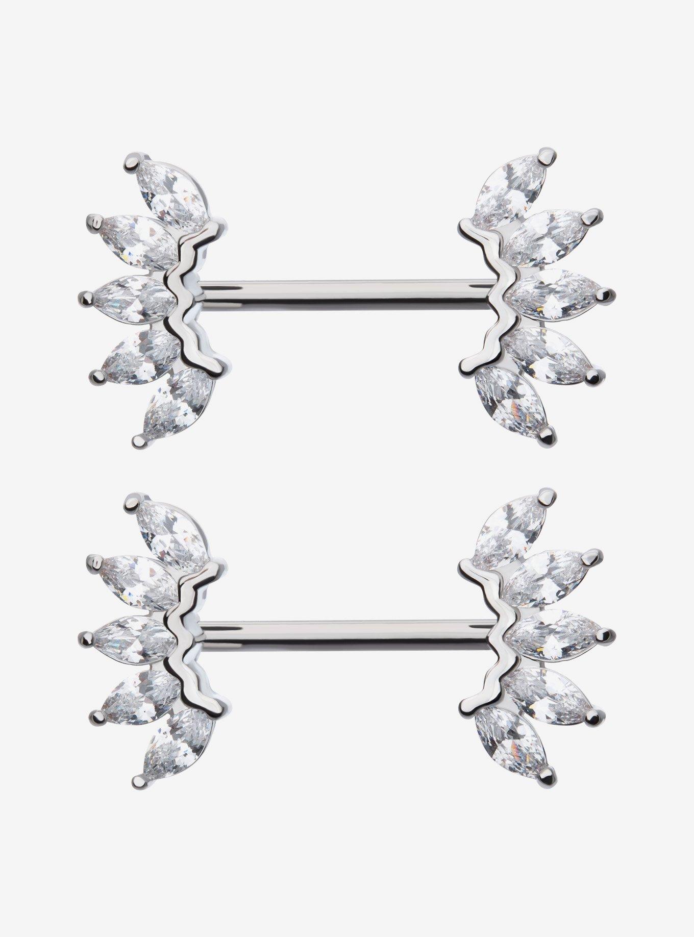 Steel Silver Gem Burst Nipple Barbell 2 Pack, , hi-res