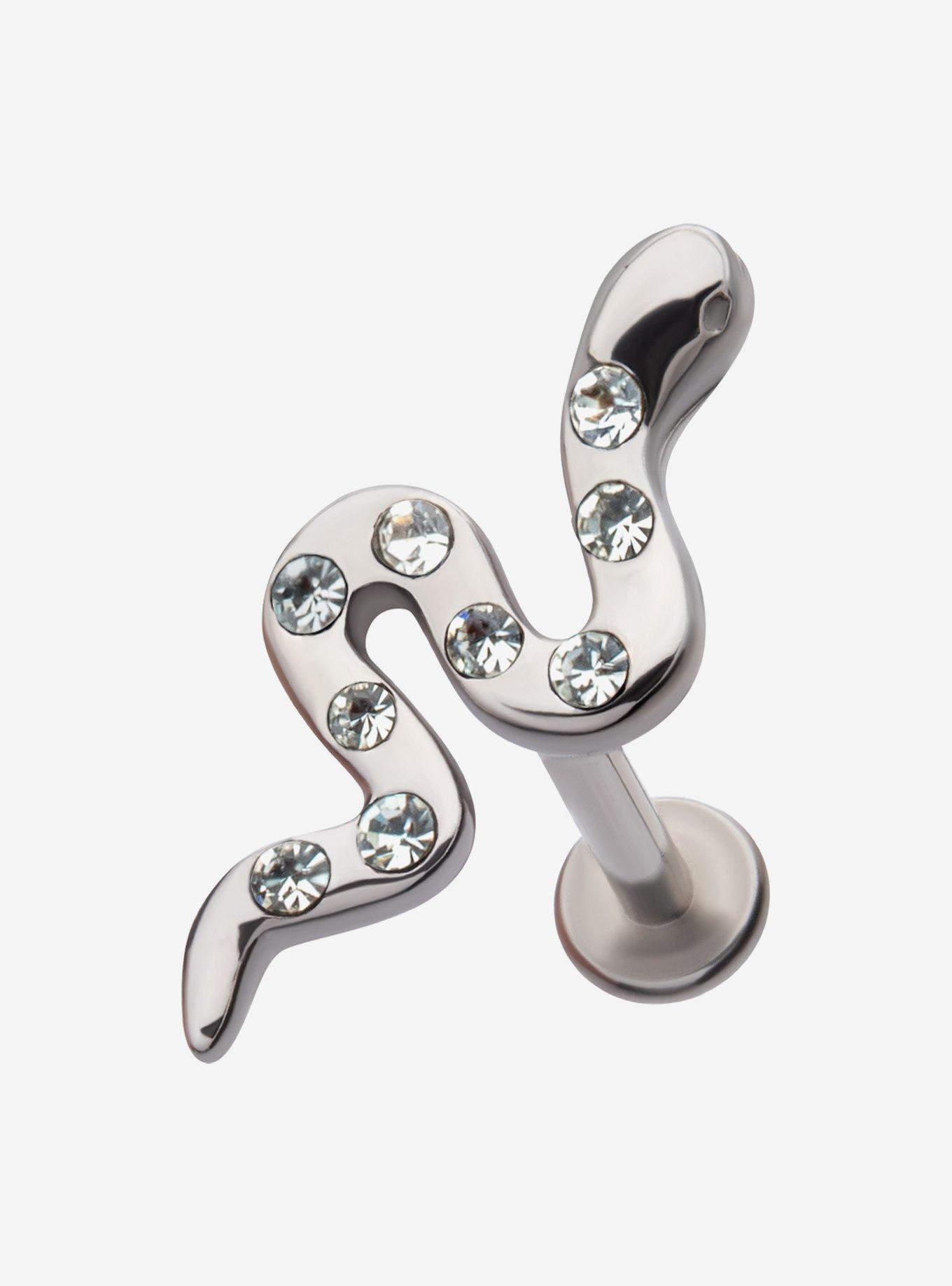 Steel Silver Jeweled Snake Labret Stud, , hi-res