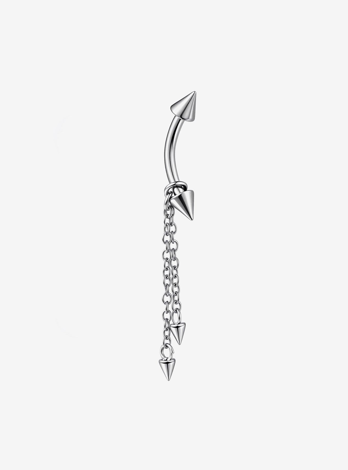 Steel Silver Spike & Chain Labret Curved Barbell, , hi-res