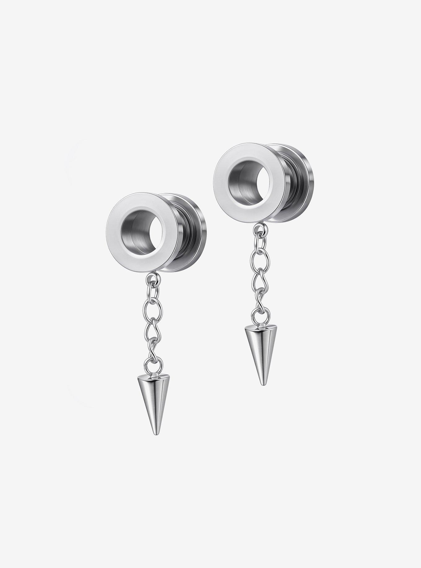 Steel Silver Spiked Chain Tunnel Plug 2 Pack, , hi-res