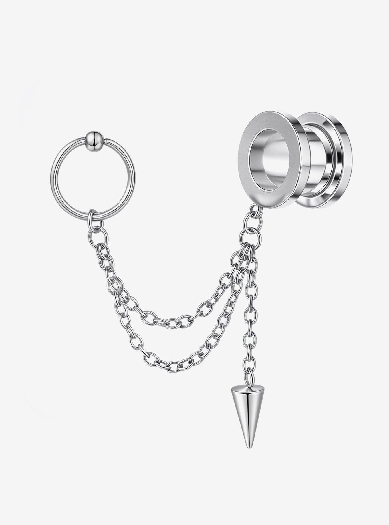 Steel Silver Plug & Captive Hoop Chain Cuff, , hi-res