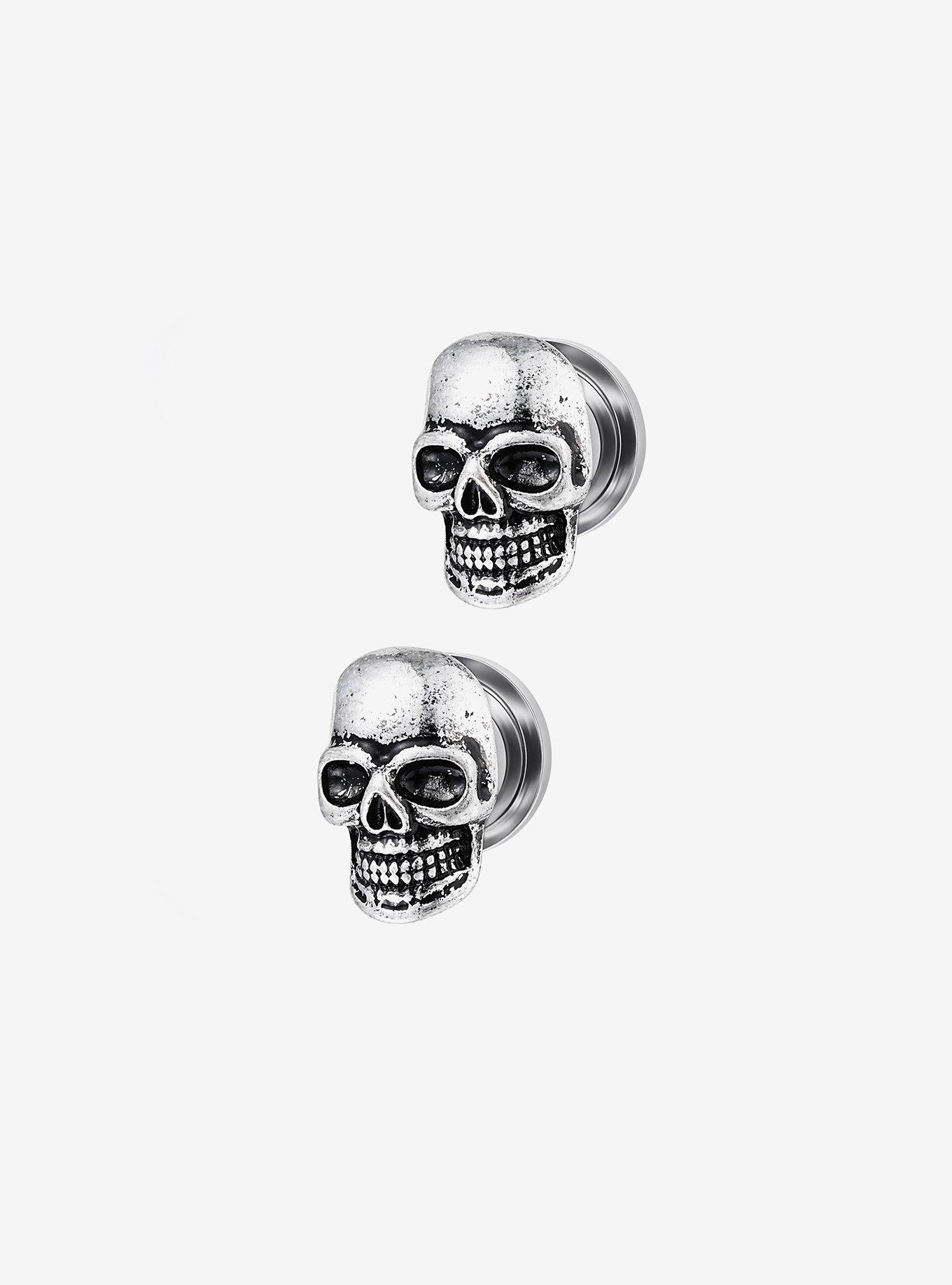 Steel Silver Skull Flare Plug 2 Pack, , hi-res