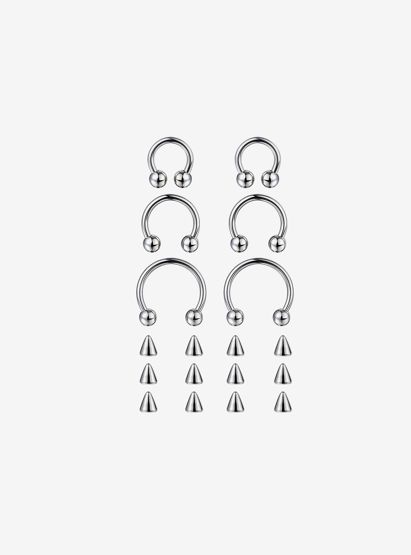 Steel Silver Interchangeable Ball & Spike Ends Circular Barbell 6 Pack, , hi-res