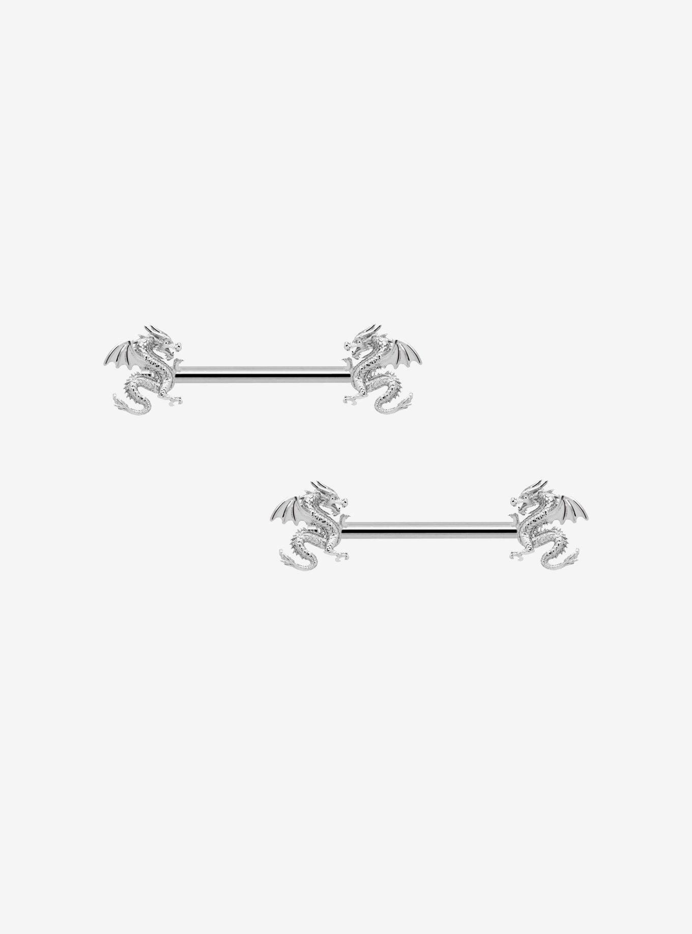 Steel Silver Dragon Nipple Barbell 2 Pack, , hi-res