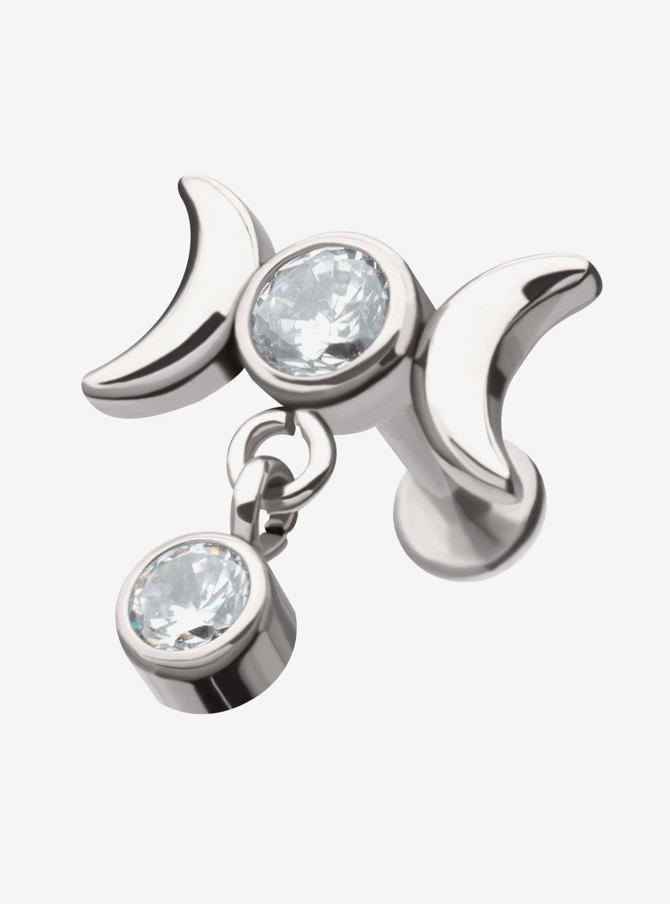 Steel Bling Moon Phase Cartilage Stud, , hi-res