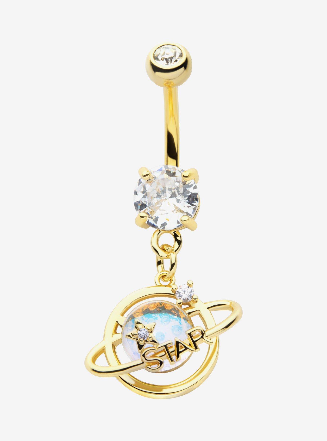 Steel Gold Planet Stars Navel Barbell