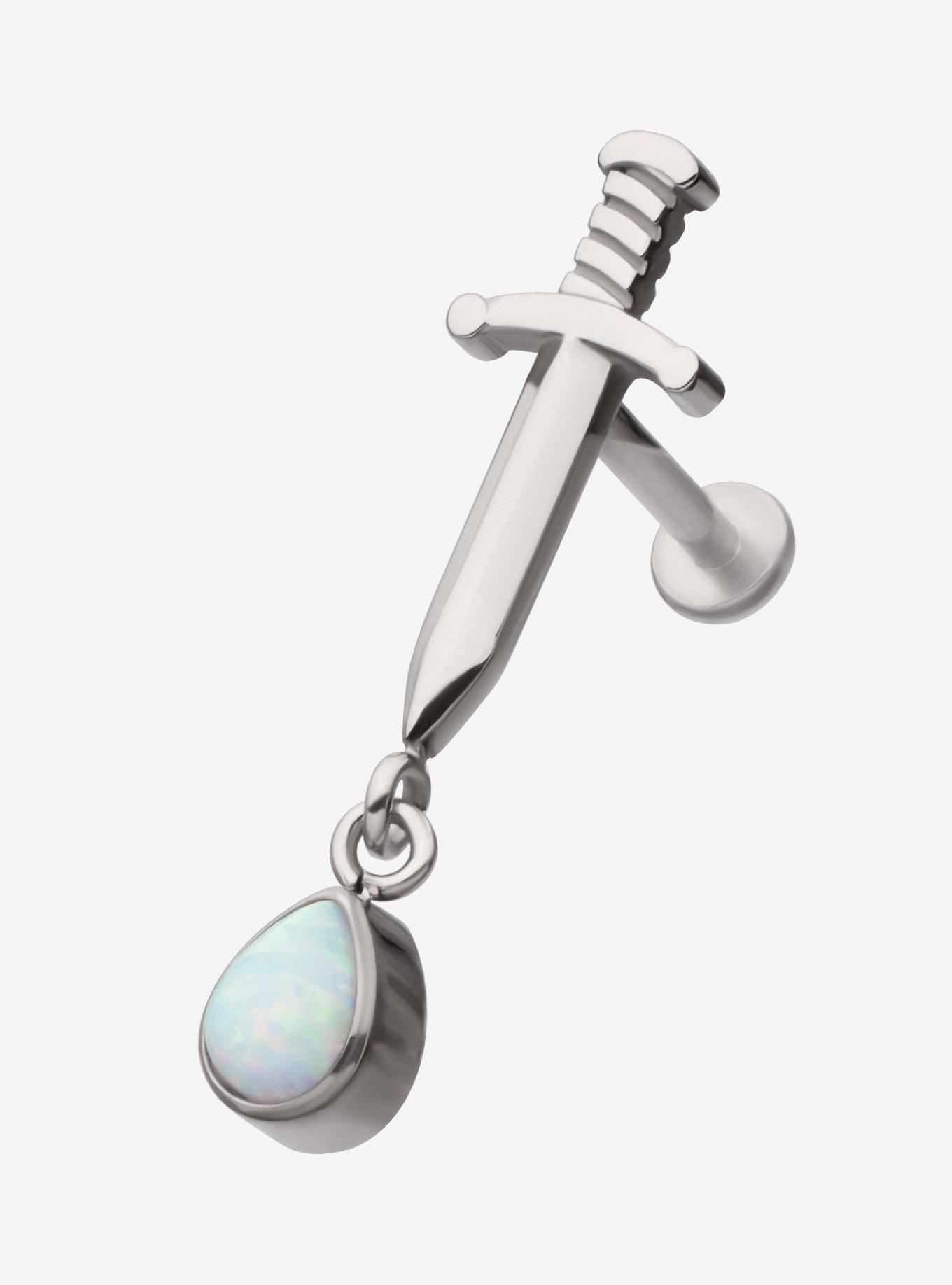 Steel Silver Dagger opal Charm Labret Stud, , hi-res