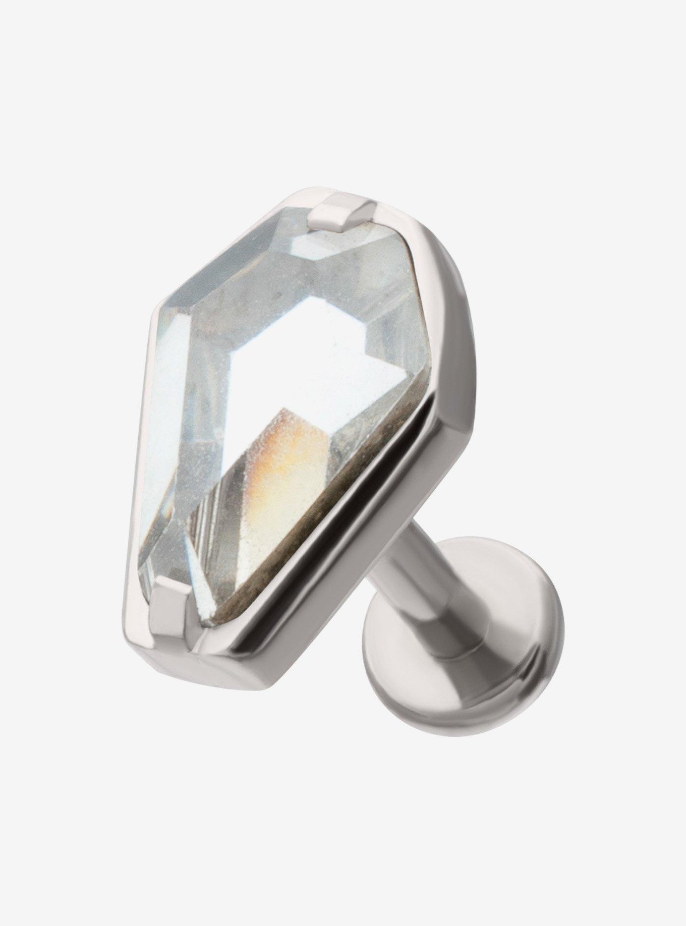 Steel Silver Jeweled Coffin Labret Stud, , hi-res