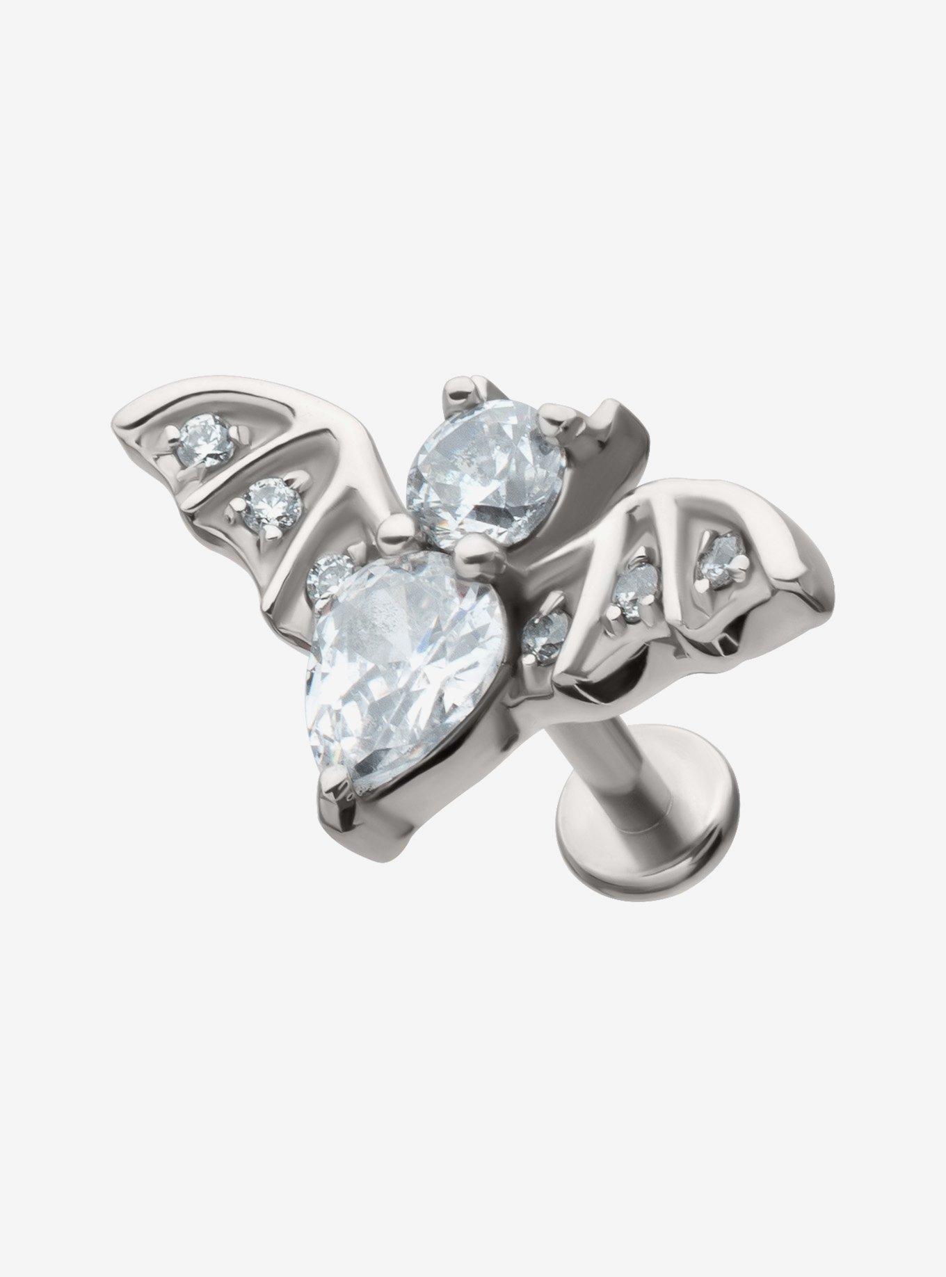 Steel Silver Jeweled Bat Labret Stud, , hi-res