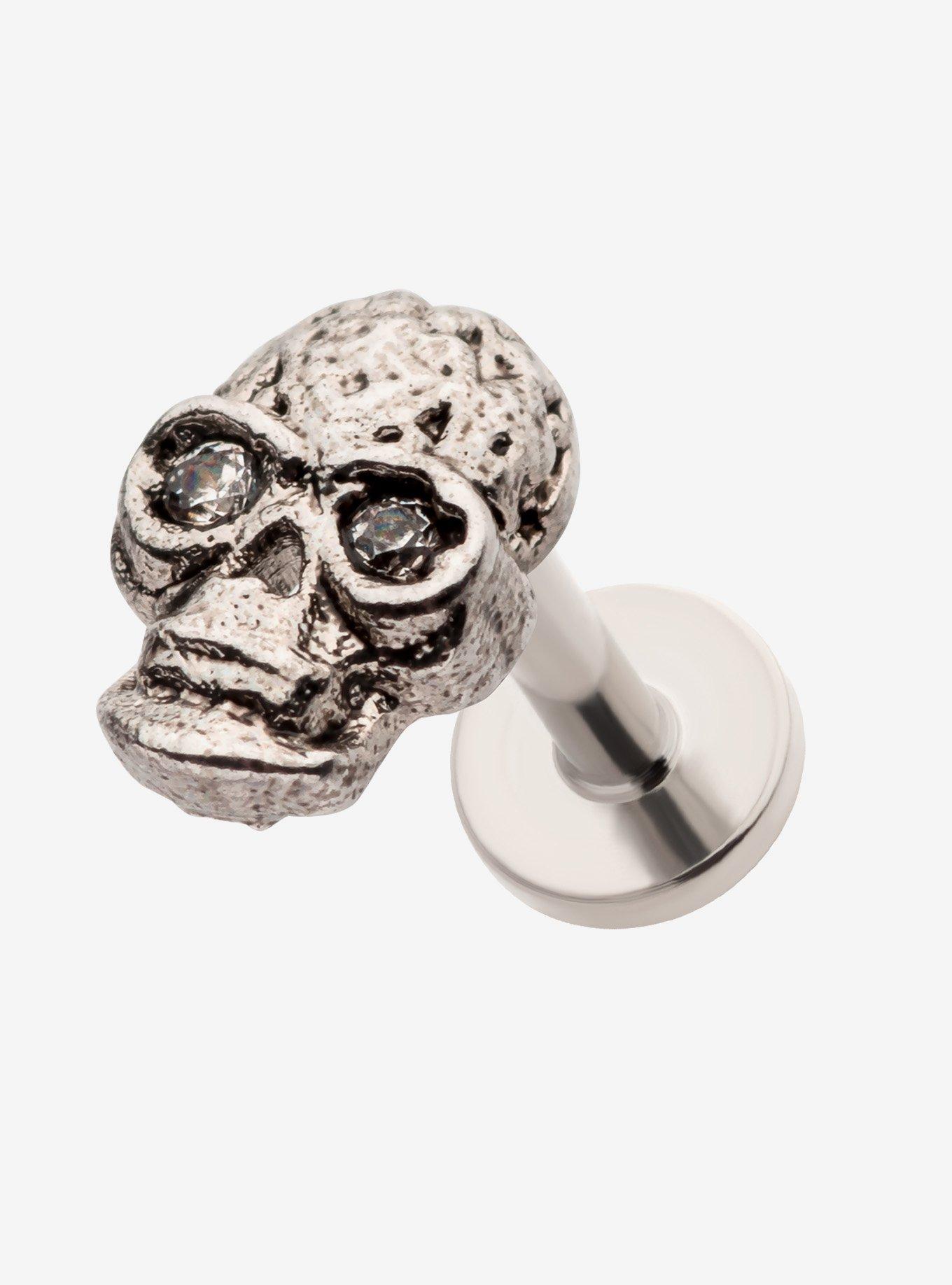 Steel Silver Skull Blind Labret Stud, , hi-res