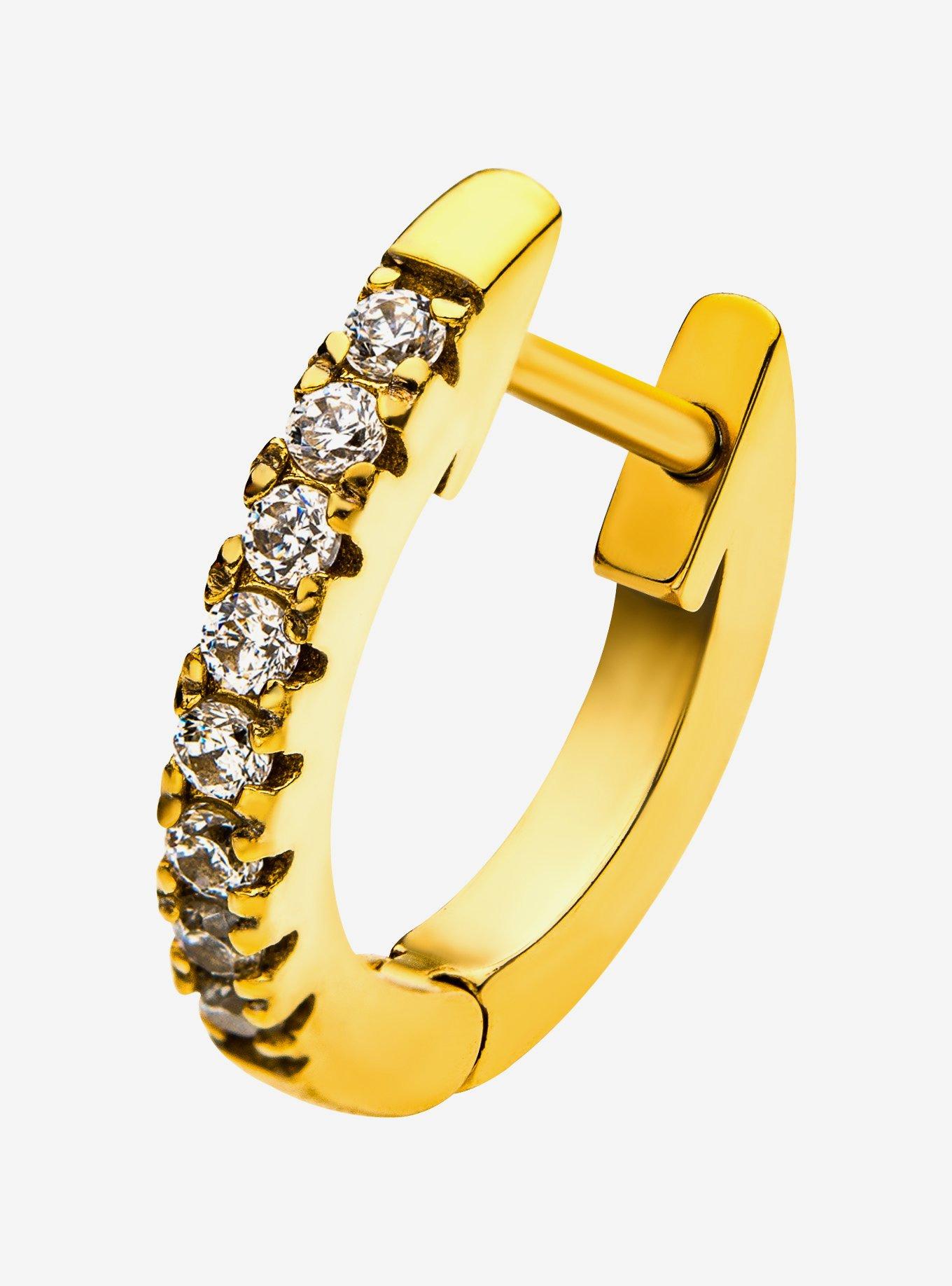 Steel Gold Gem Nose Hoop, , hi-res