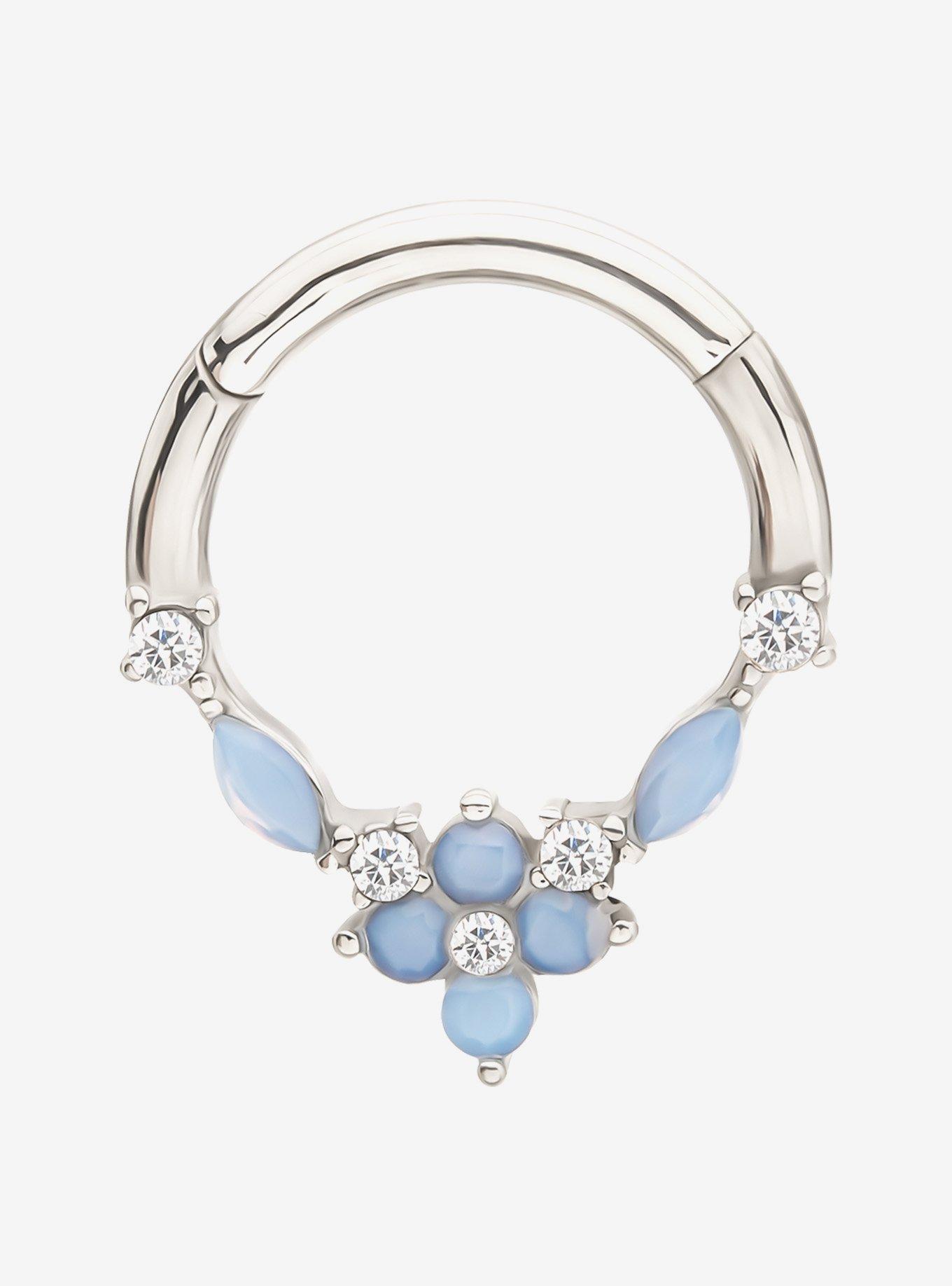 Steel Silver Blue Opal Flower Hinged Clicker, , hi-res