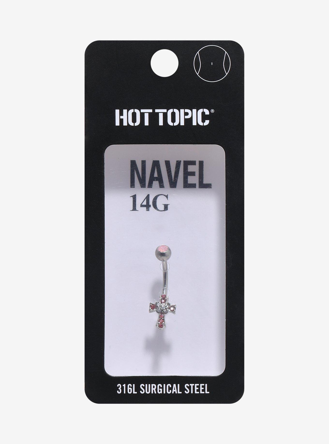 14G Steel Bling Cross Navel Barbell, , hi-res