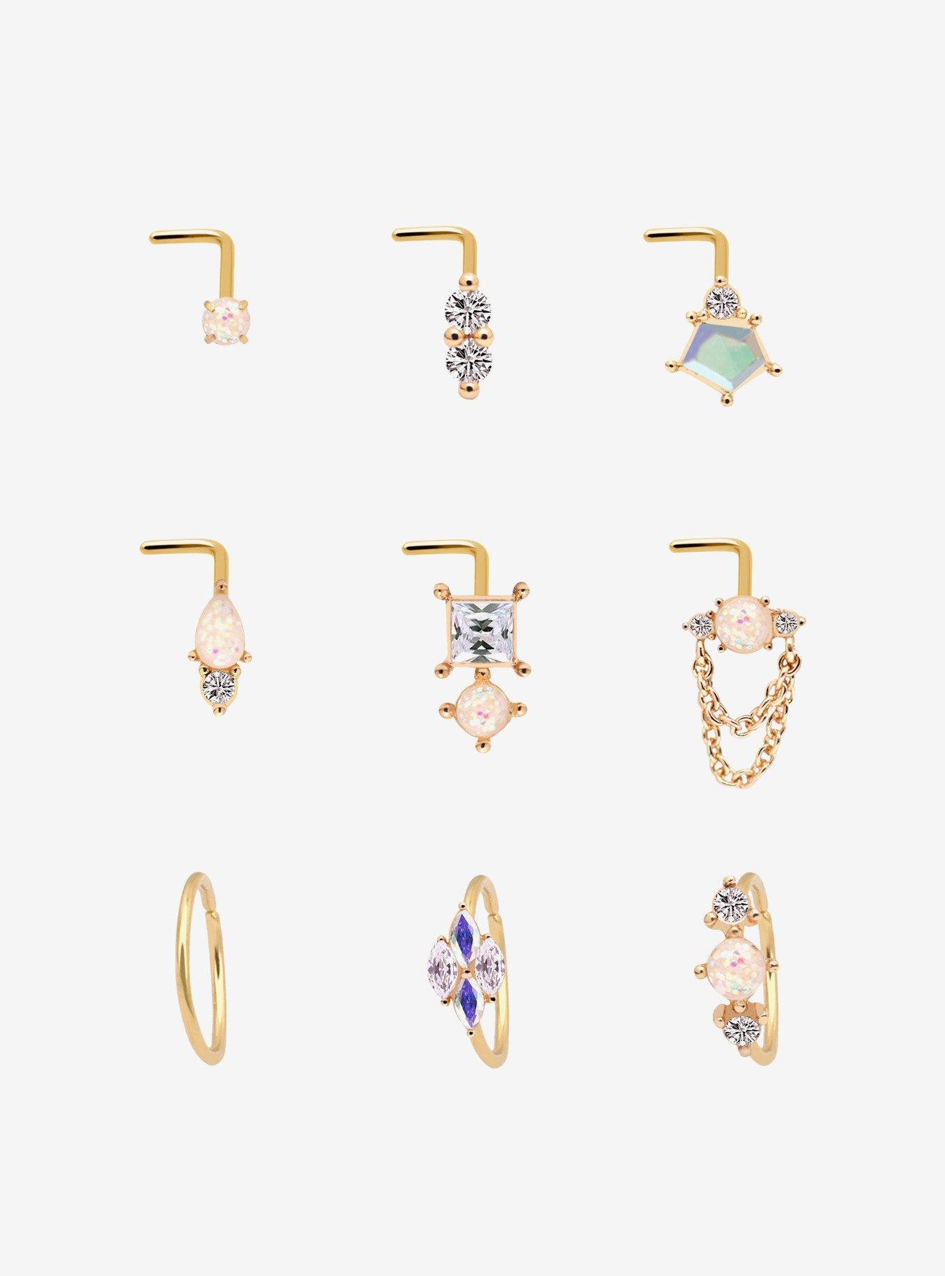 Steel Gold Art Gems Nose Stud & Hoop Pack