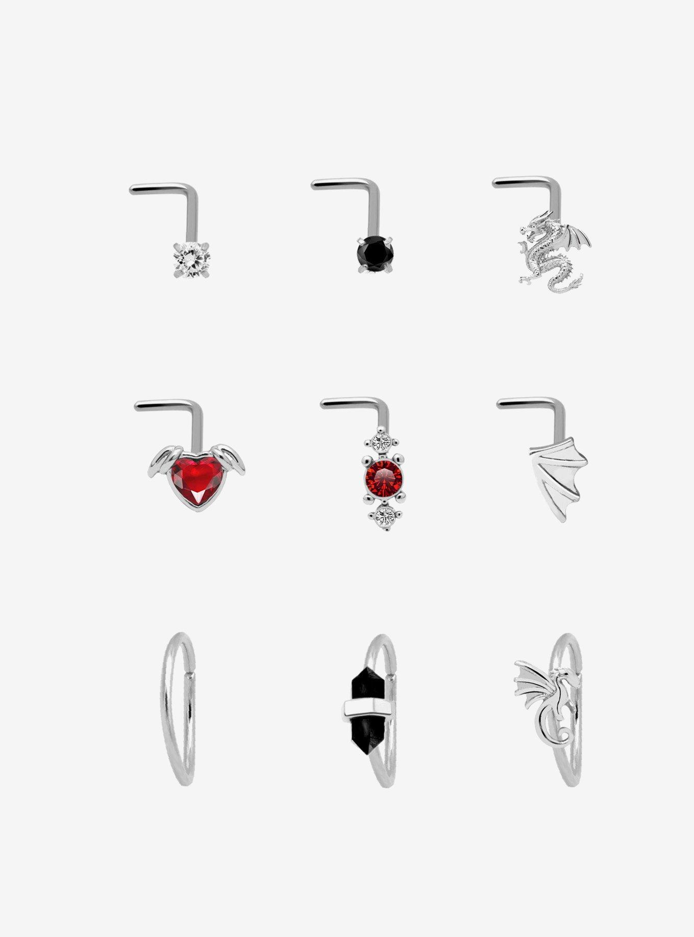 Steel Silver Dragon Nose Stud & Hoop 9 Pack, , hi-res