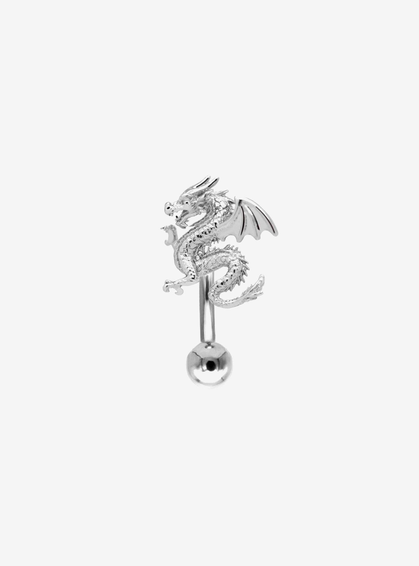 Steel Silver Dragon Navel Barbell, , hi-res