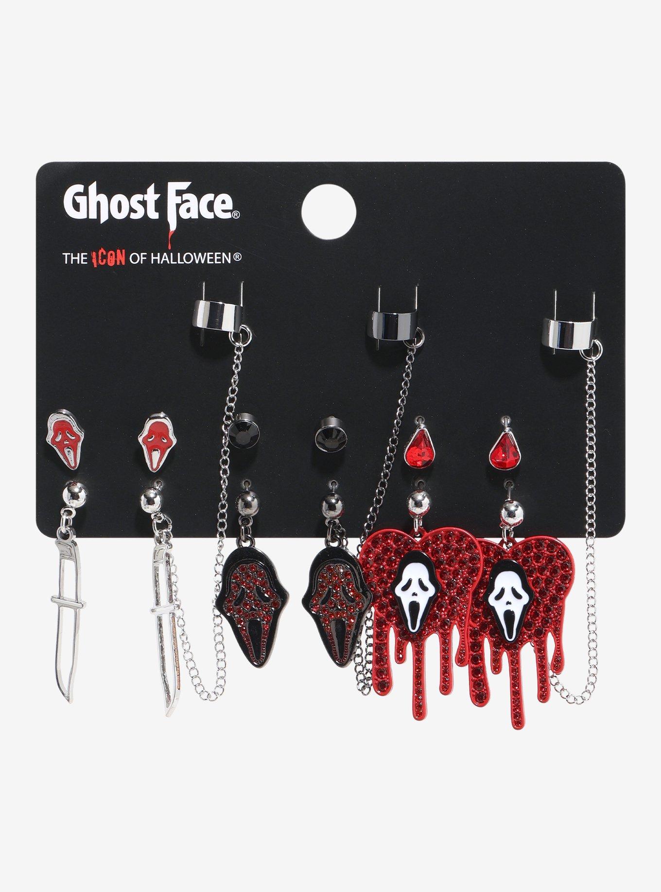 Ghost Face Red Icons Cuff Earring Set, , hi-res