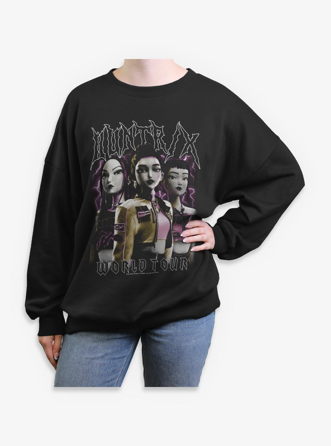 KPop Demon Hunters Huntrix World Tour Group Pose Girls Oversized Sweatshirt Hot Topic Exclusive, , hi-res
