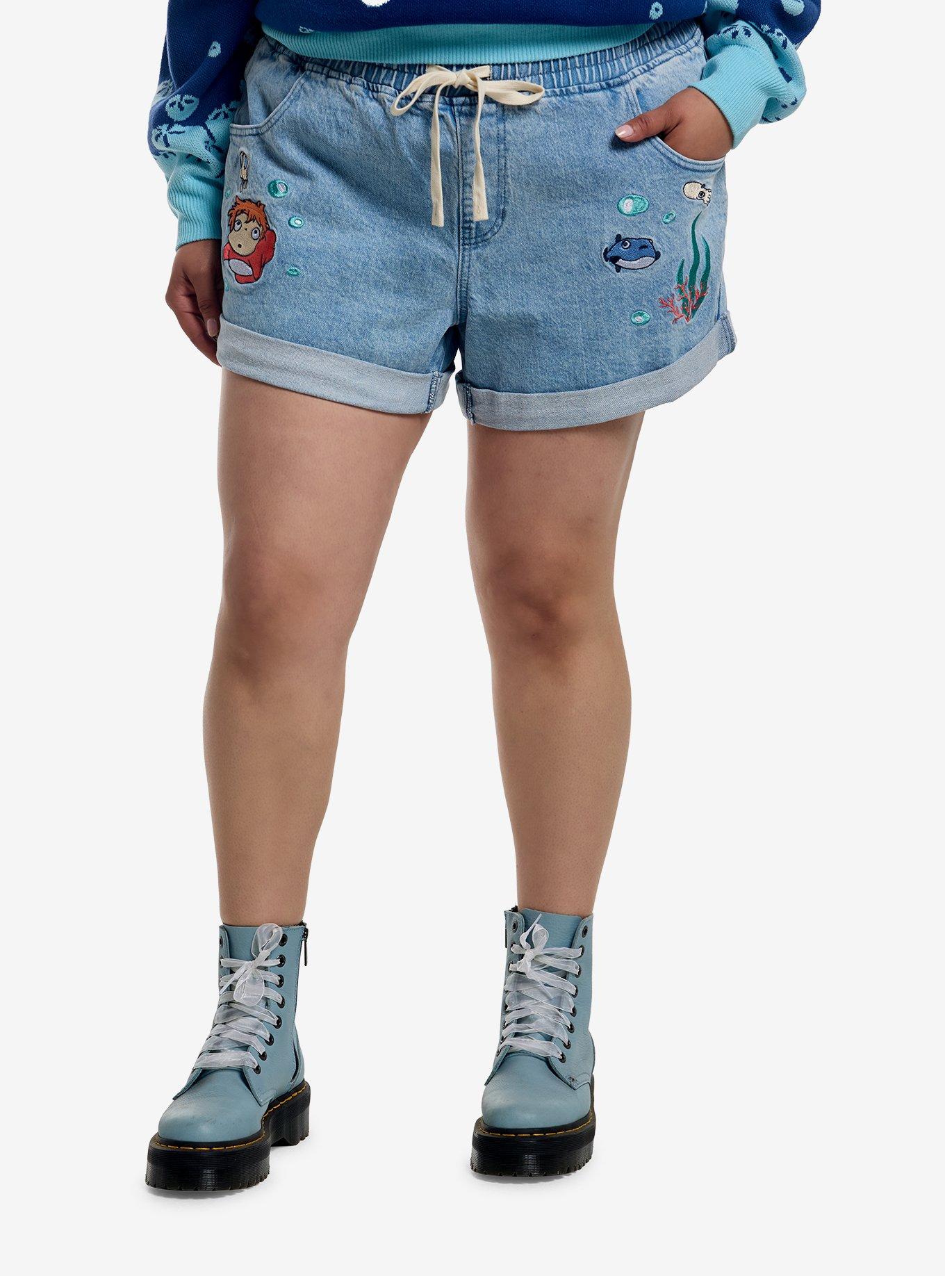 Her Universe Studio Ghibli&reg; Ponyo Ocean Critters Elastic Denim Shorts Plus Size, , hi-res