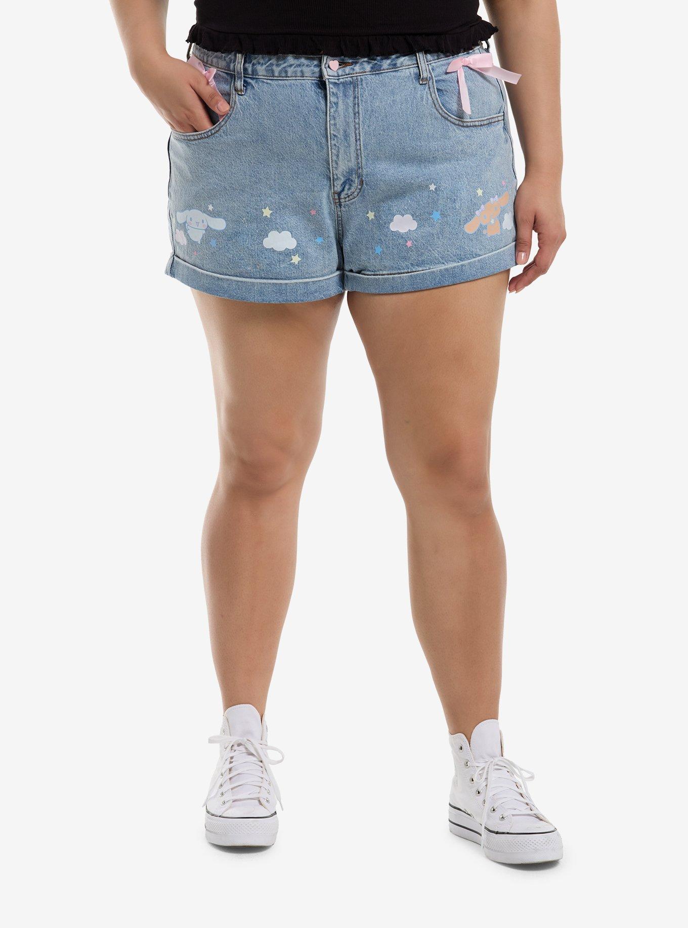 Cinnamoroll & Mocha Denim Mom Shorts Plus Size, , hi-res