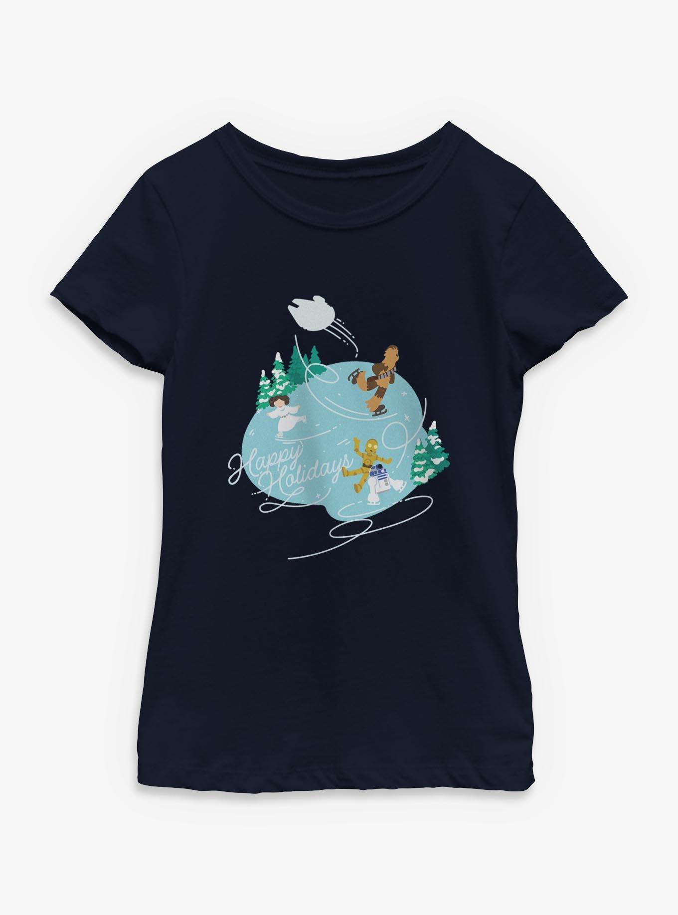 Star Wars Happy Holidays Ice Skating Youth Girls T-Shirt, , hi-res