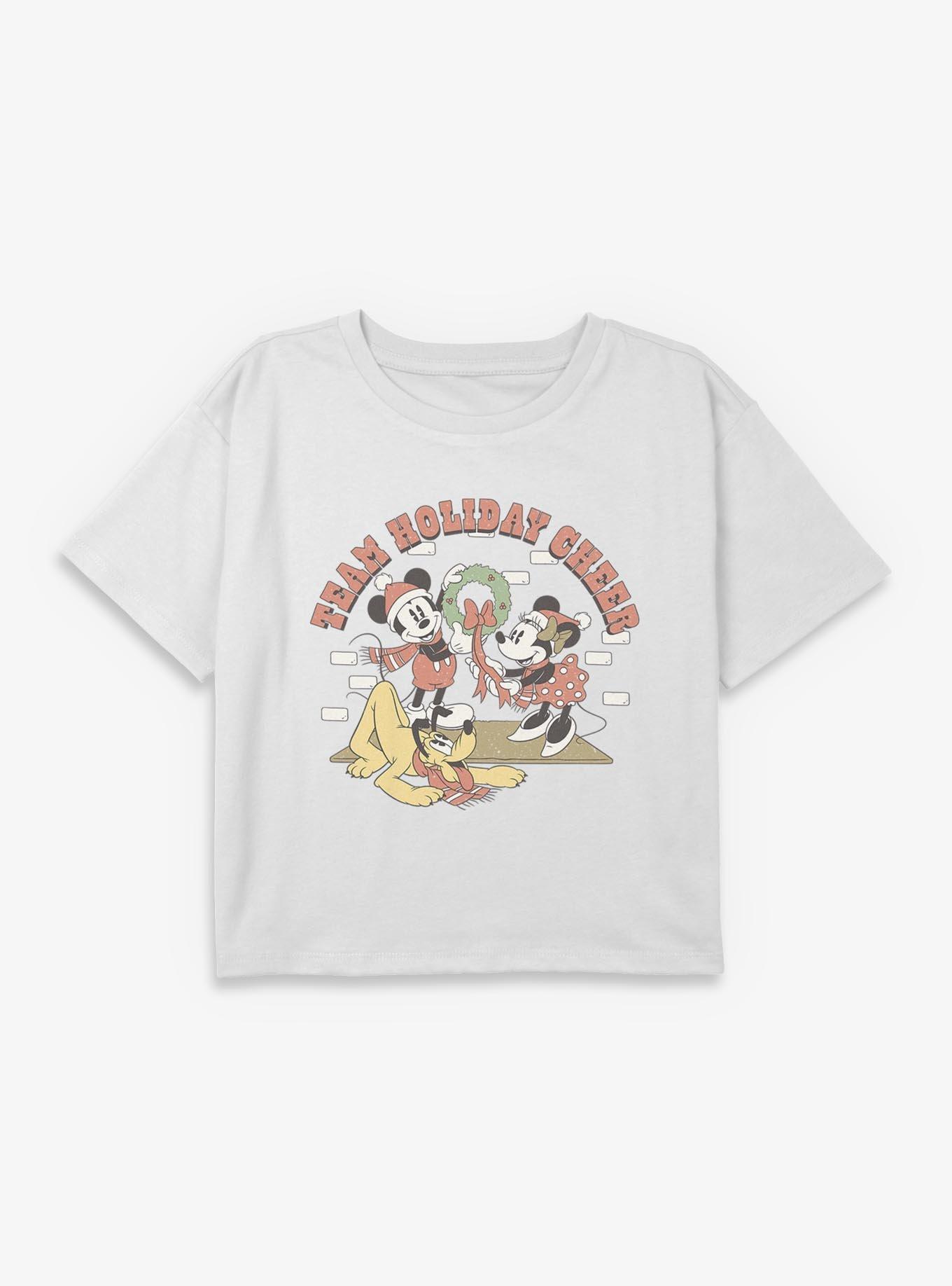 Disney Mickey Mouse Holiday Cheer Youth Girls Boxy Crop T-Shirt, , hi-res